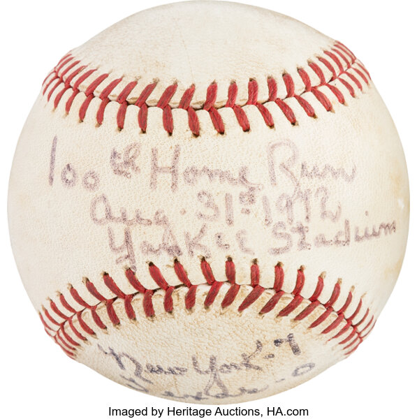 1972 Bobby Murcer Game Used 100th Home Run Baseball from The Bobby