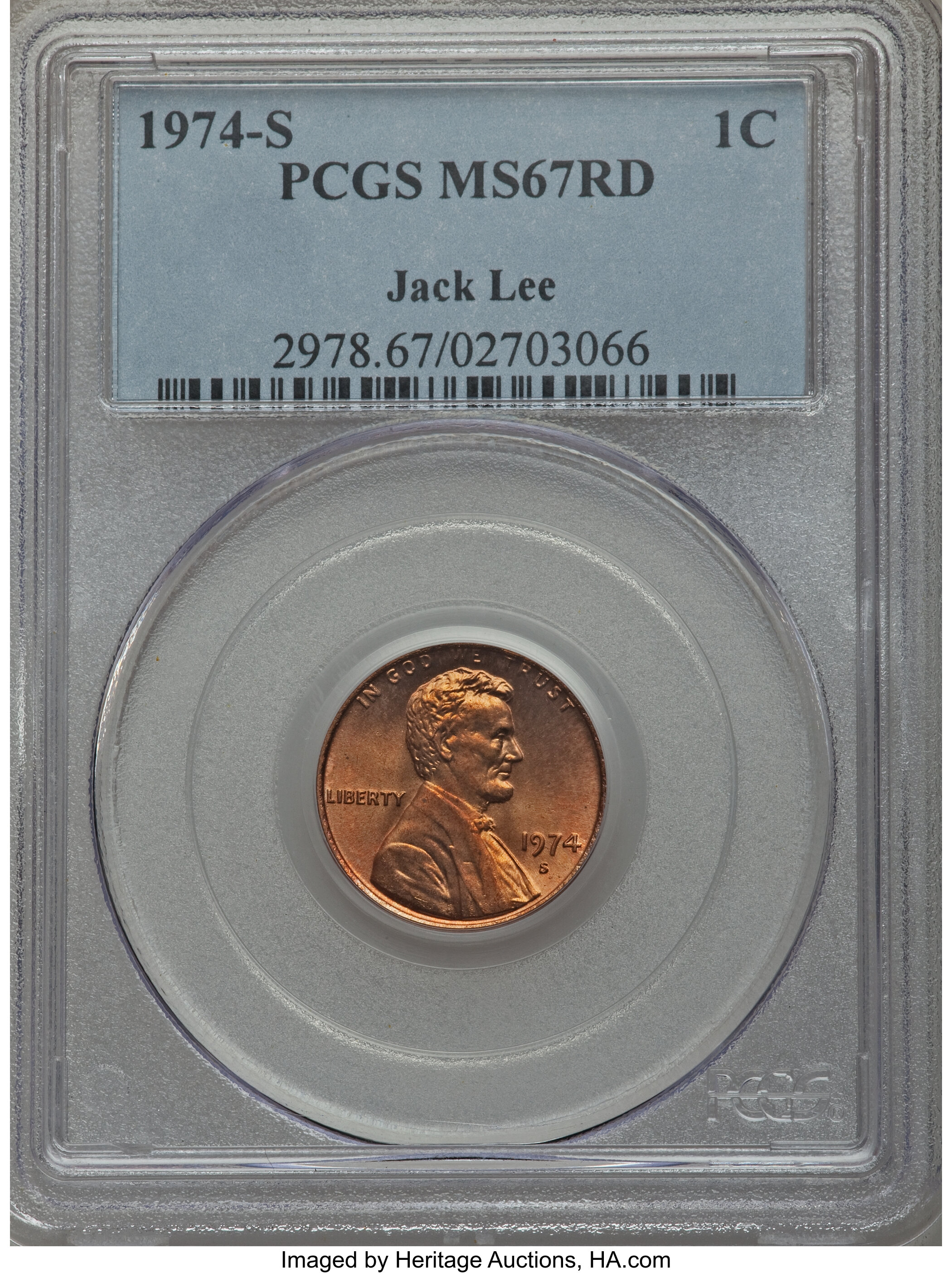 1974-S 1C MS67 Red PCGS.... Lincoln Cents | Lot #3641 | Heritage