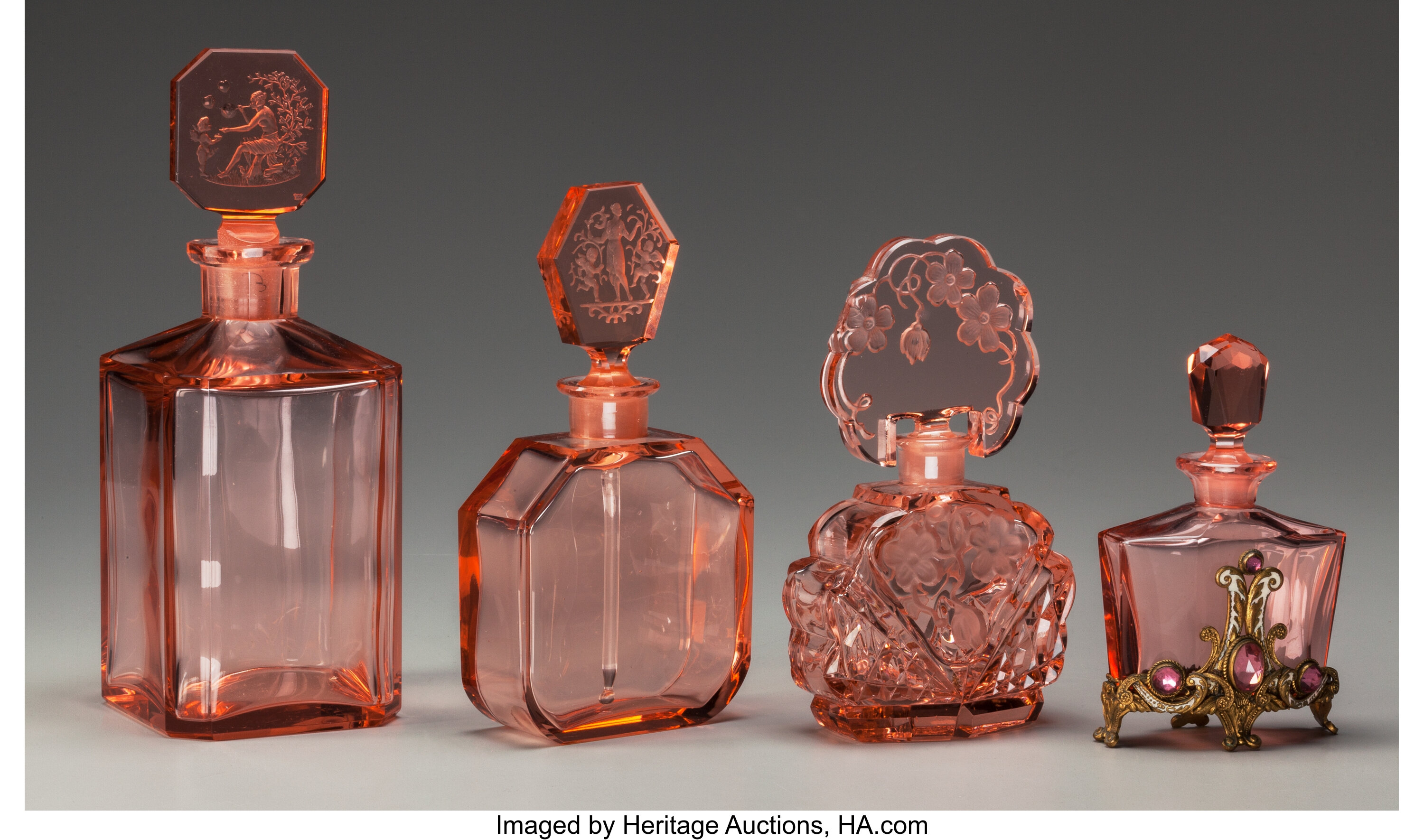 Four Czechoslovakian Pink Glass Perfume Bottles Early 20th Lot 65769 Heritage Auctions 