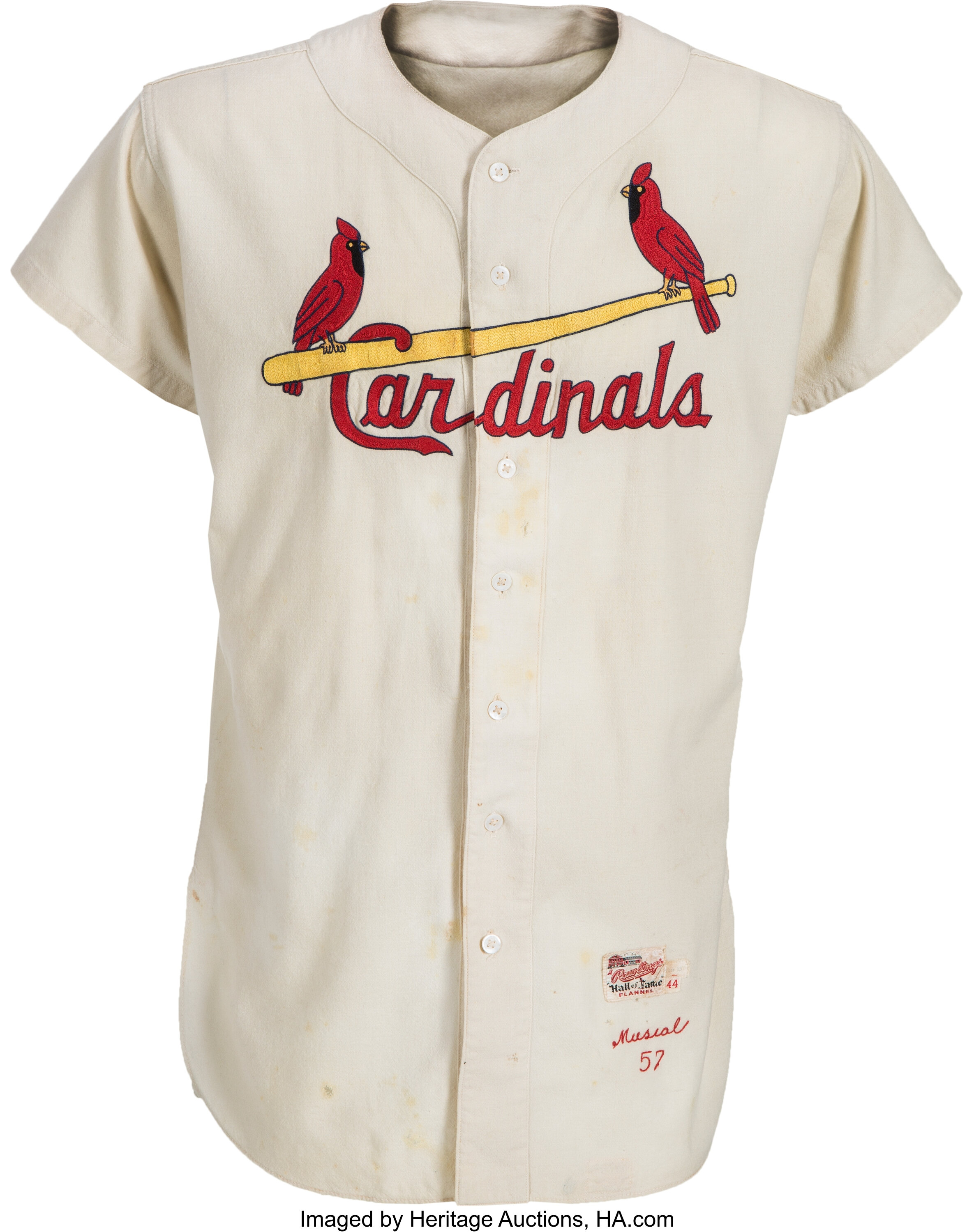 1957 Stan Musial Game Worn St. Louis Cardinals Jersey, MEARS A8., Lot  #80136