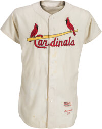 Lot Detail - 1956 Stan Musial St. Louis Cardinals Game-Used & Autographed  Road Flannel Jersey (Photo-Matched & Graded 10 • Rare One Year Style •  PSA/DNA • Full JSA)