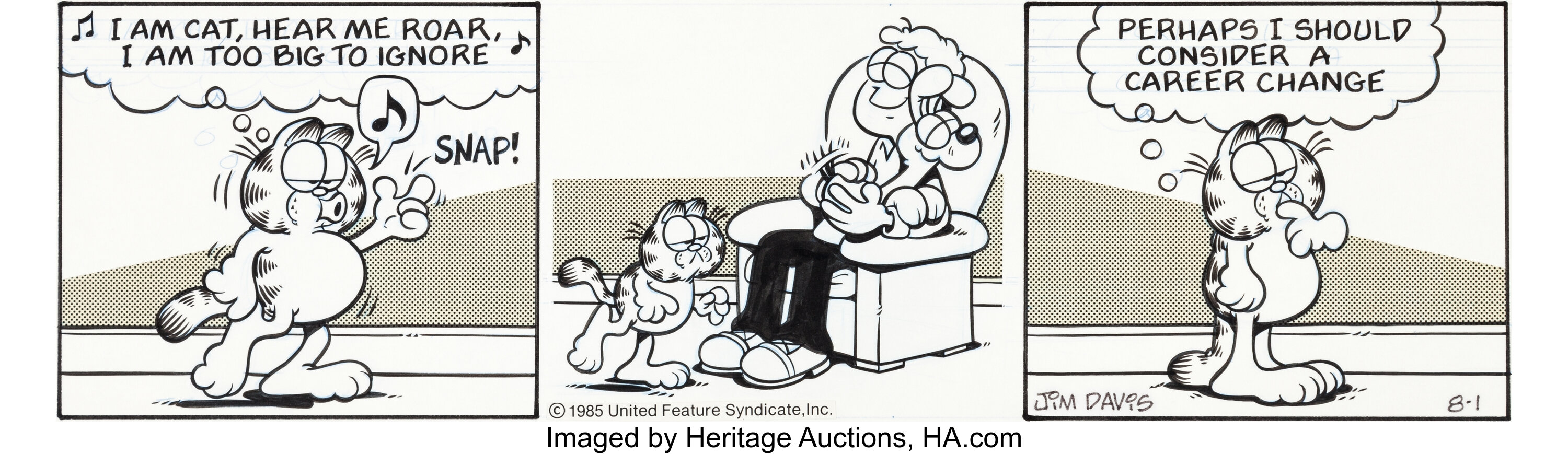 Jim Davis Garfield Daily Comic Strip Original Art dated 8-1-85 | Lot ...