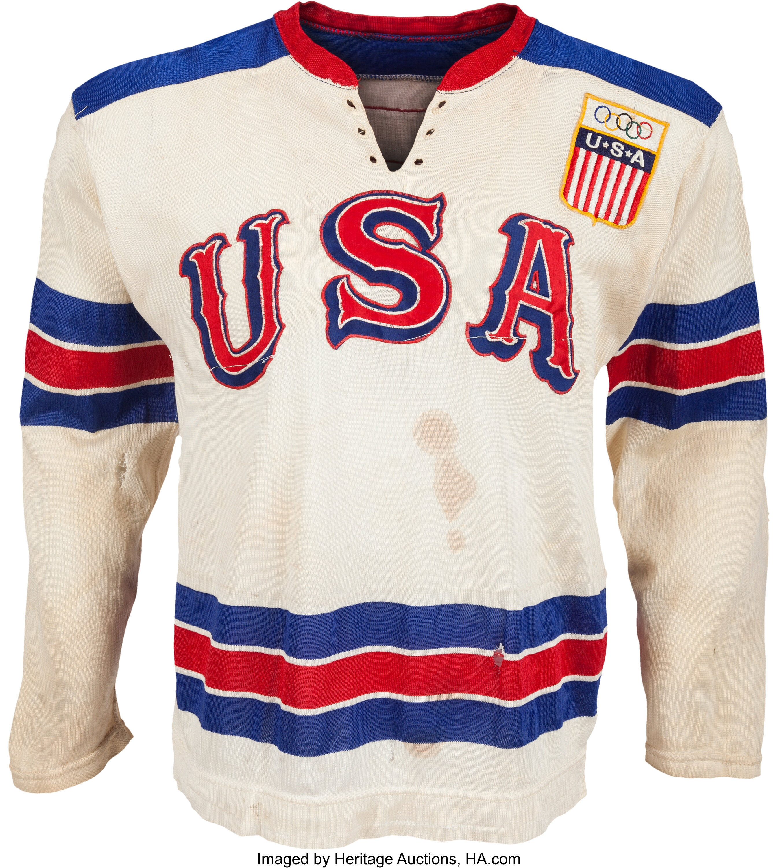 1960 Bill Christian Game Worn USA Olympic Hockey Team Jersey., Lot  #80069
