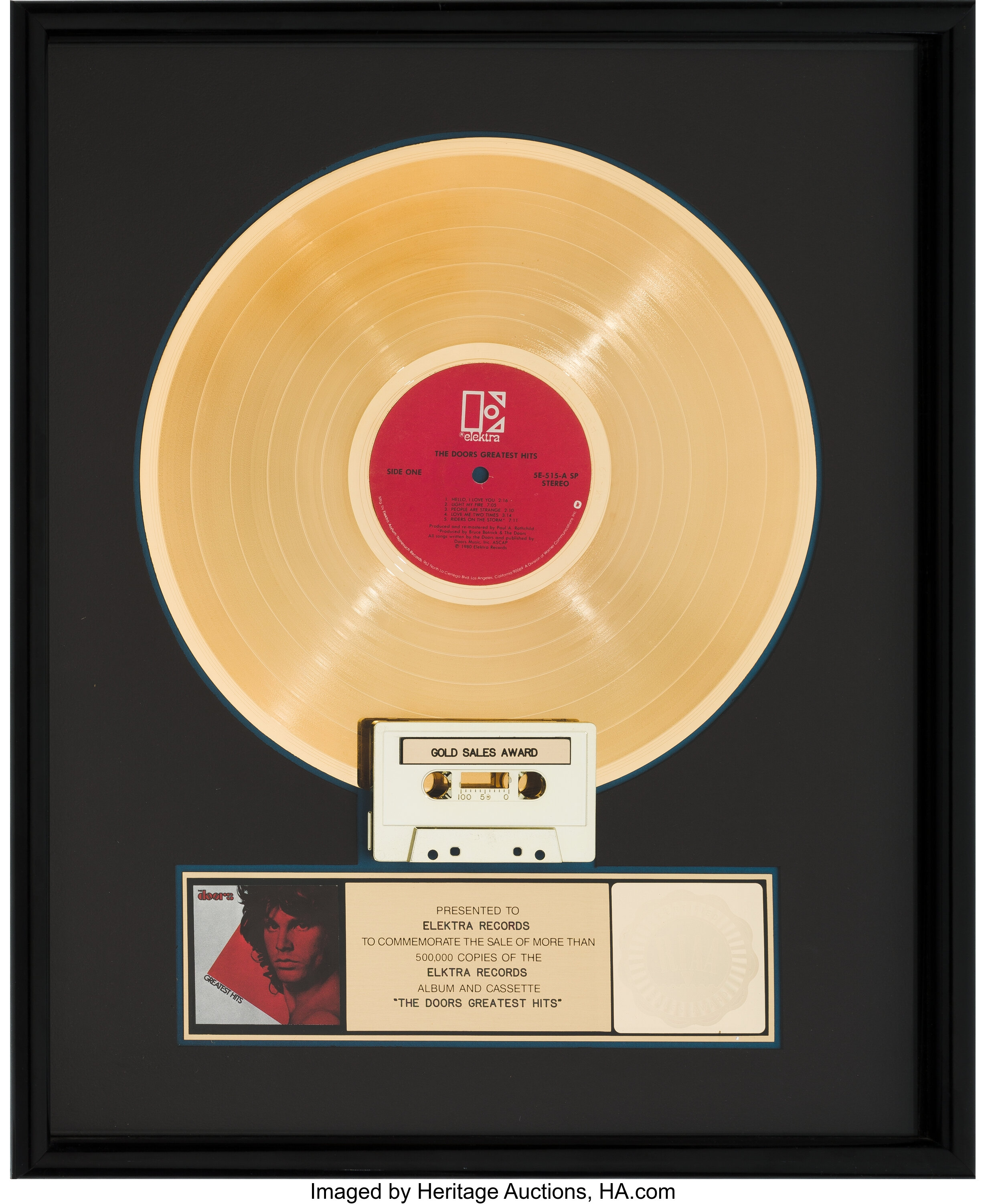 Doors Greatest Hits RIAA Gold Record Award (Elektra 5E 515, | Lot