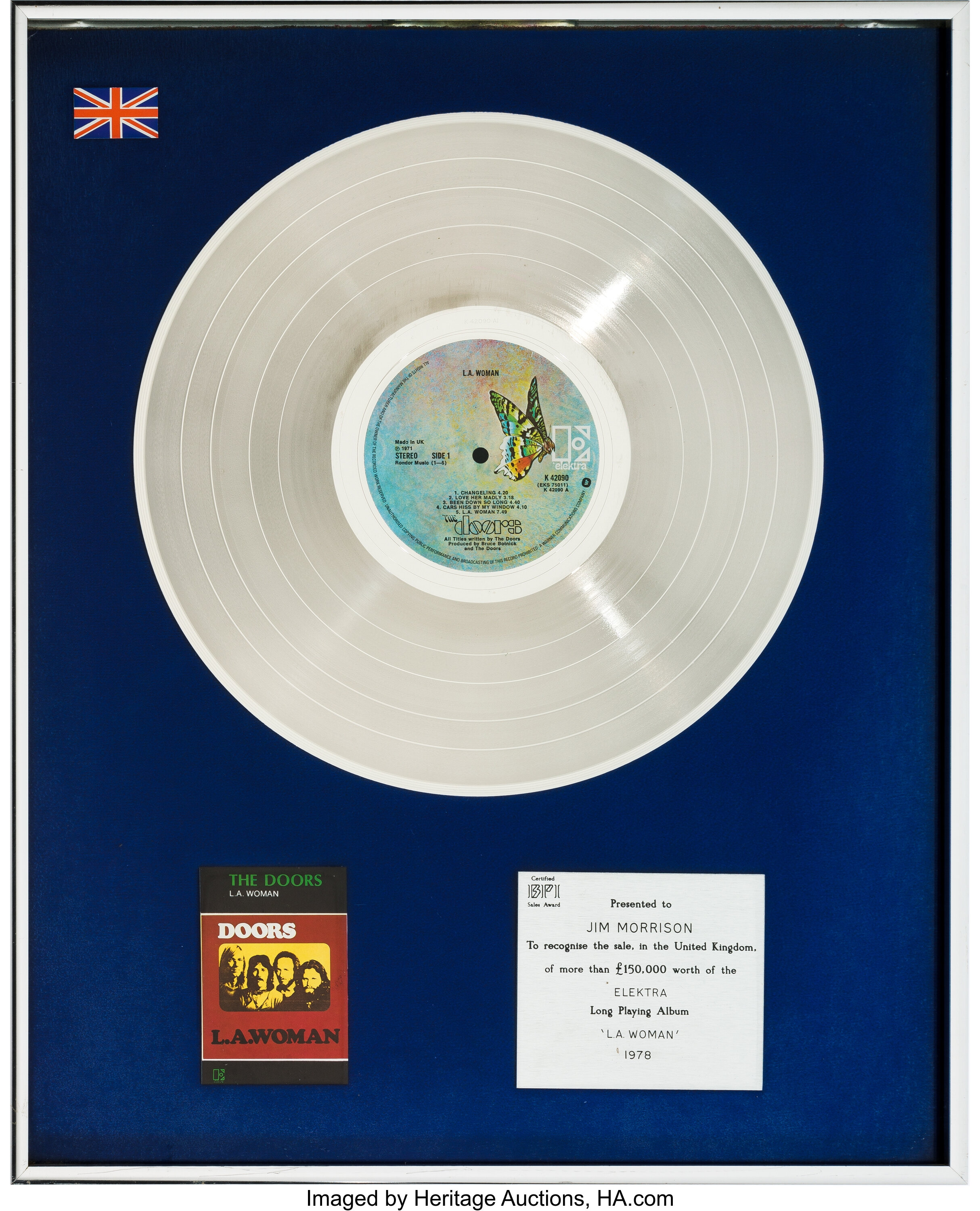 Doors L.A. Woman BPI UK Silver Record Award (Elektra K 42090