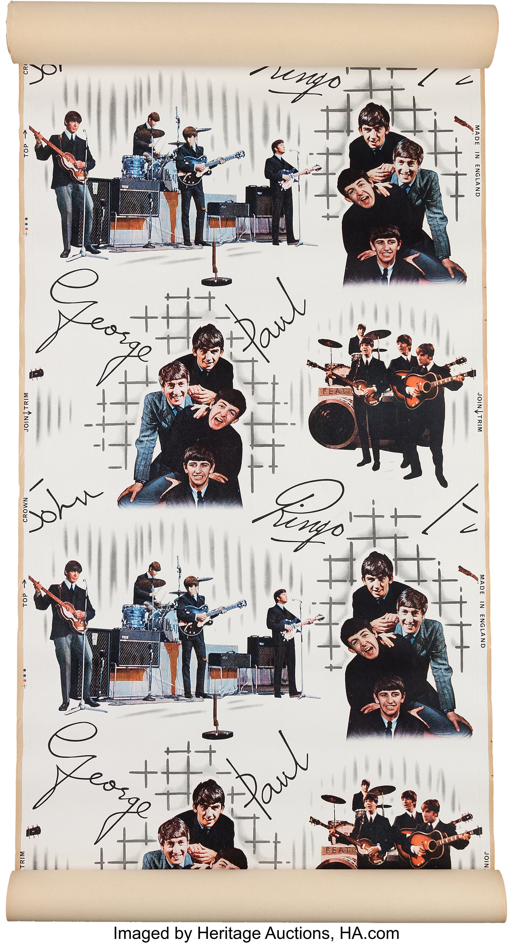 Beatles Full Roll Of Beatles Wallpaper Crown Uk 1964 Lot 199 Heritage Auctions