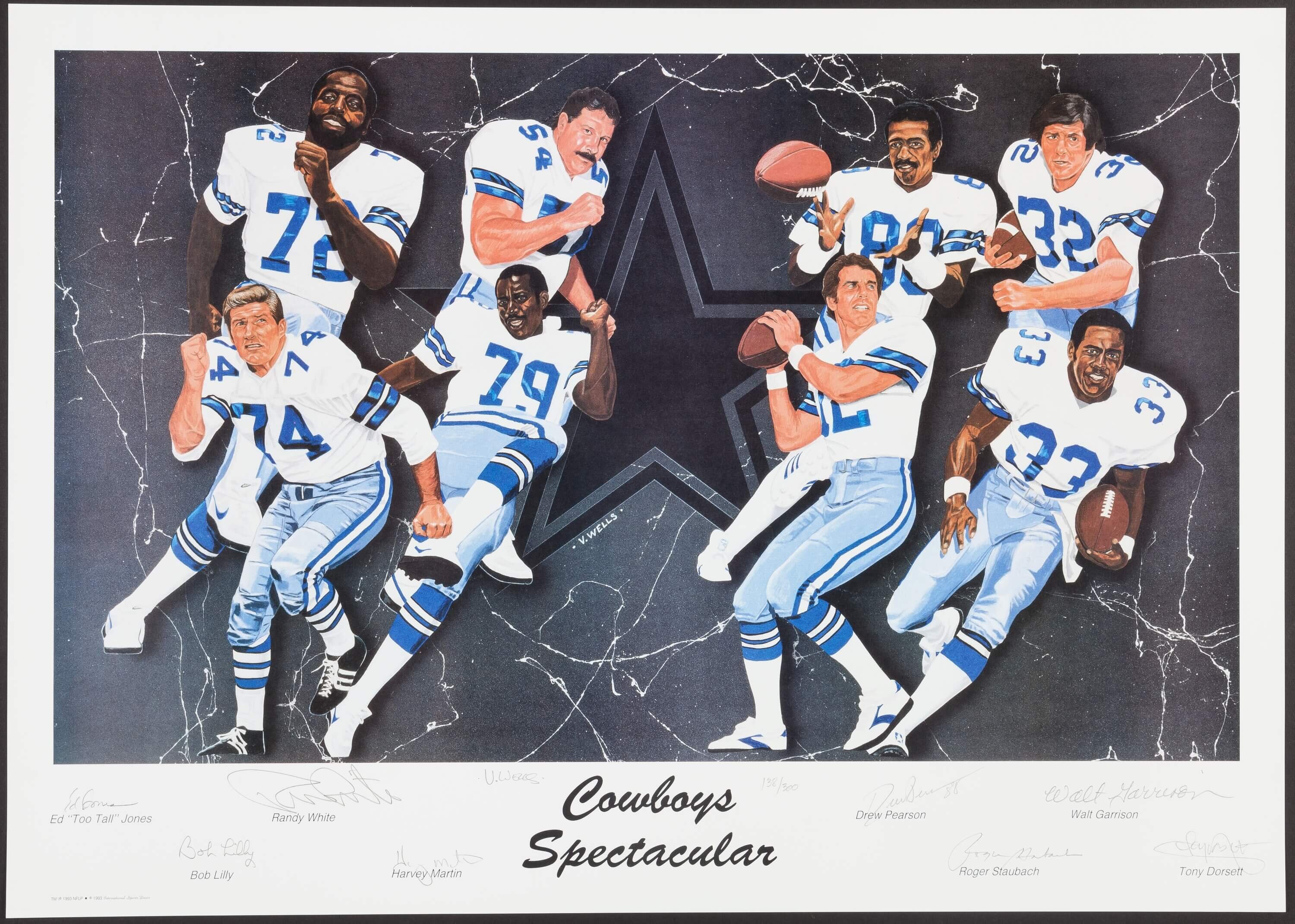 Dallas Cowboys All-Time Greats Multi-Signed Lithograph. The Dallas