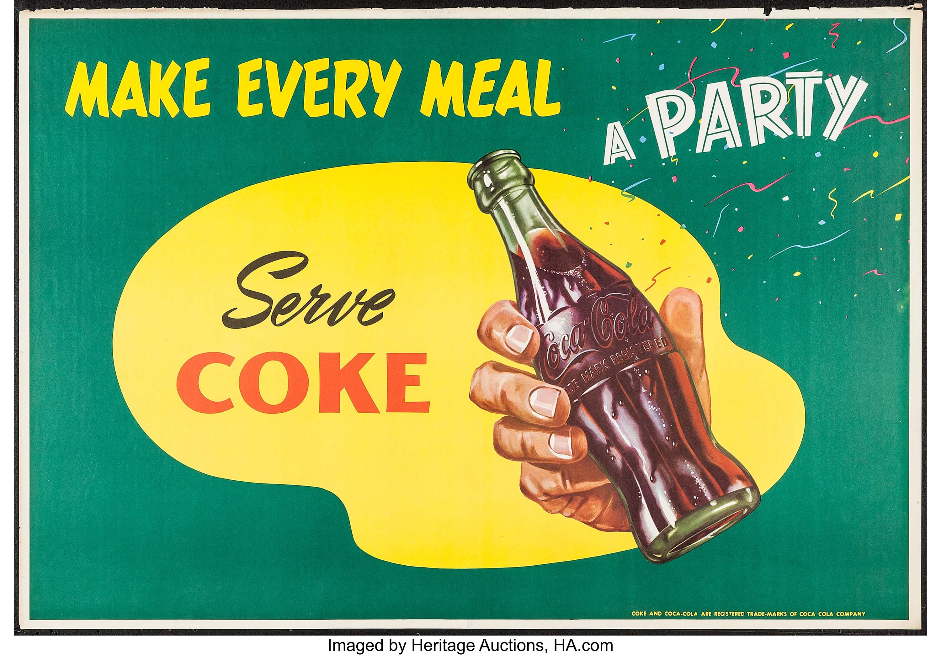 Make Every Meal Party (Coca-Cola, 1950s). Advertising Poster (29" | Lot #51092 | Auctions