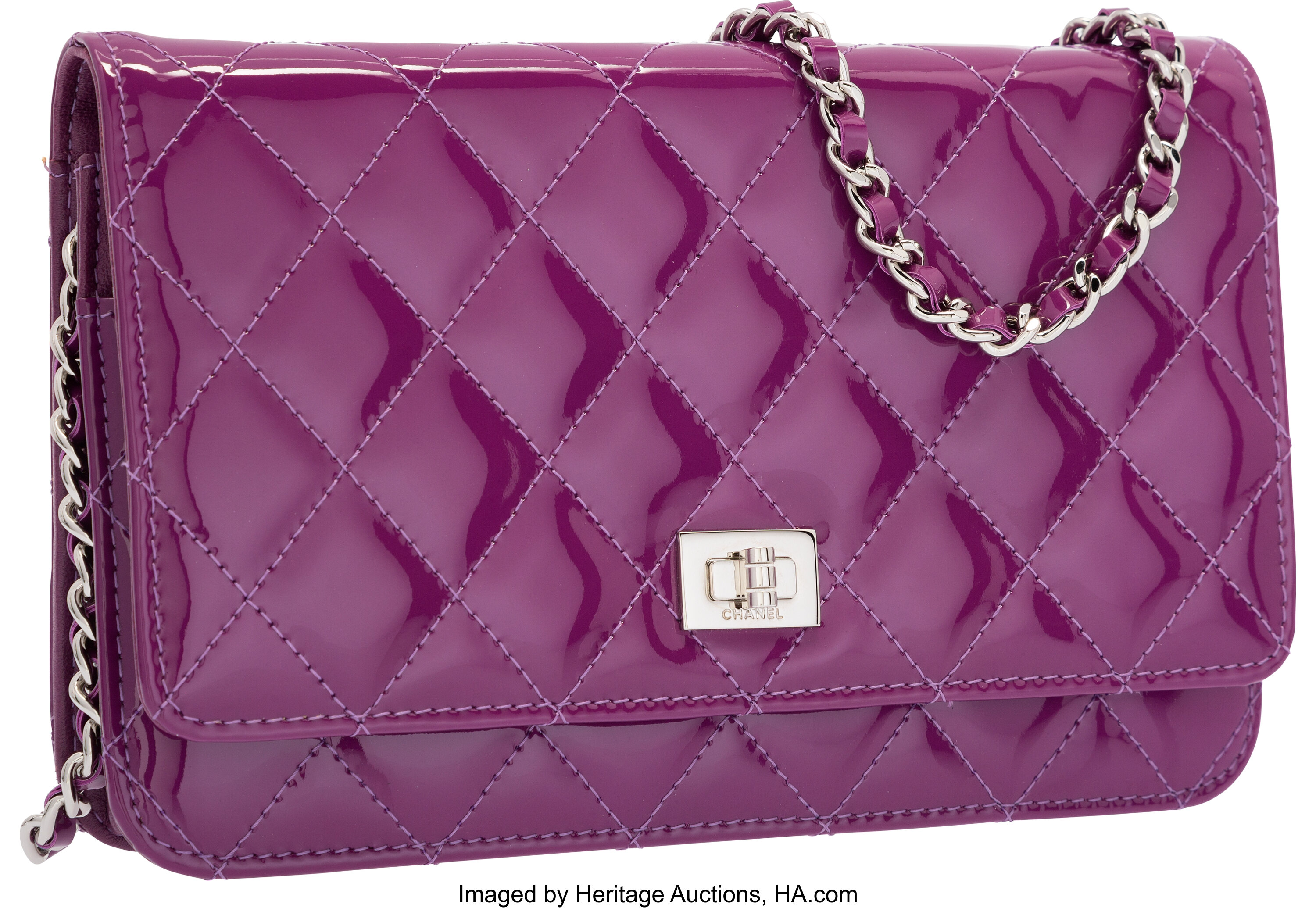 Chanel Purple Quilted Patent Leather Reissue Wallet on Chain Bag