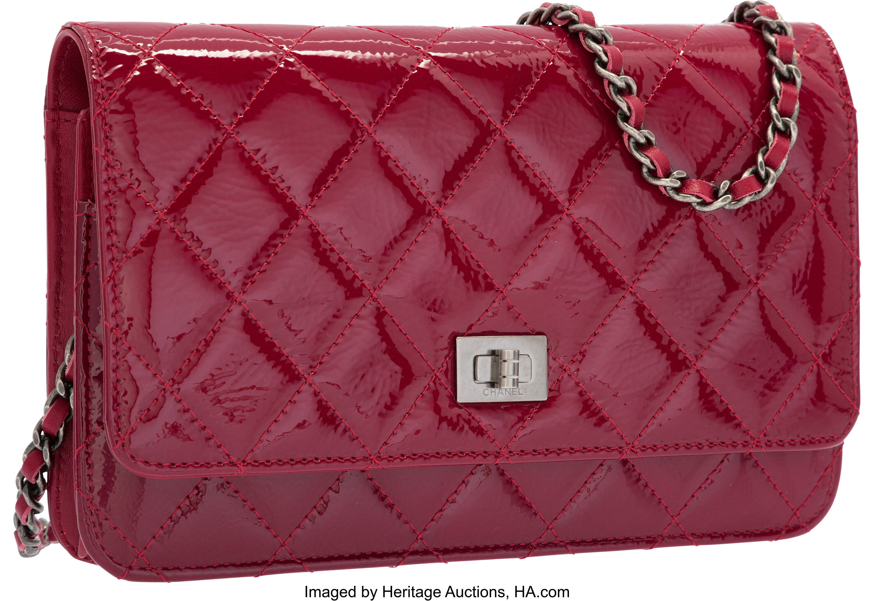 Chanel Burgundy Red Distressed Quilted Patent Leather Reissue, Lot #58033