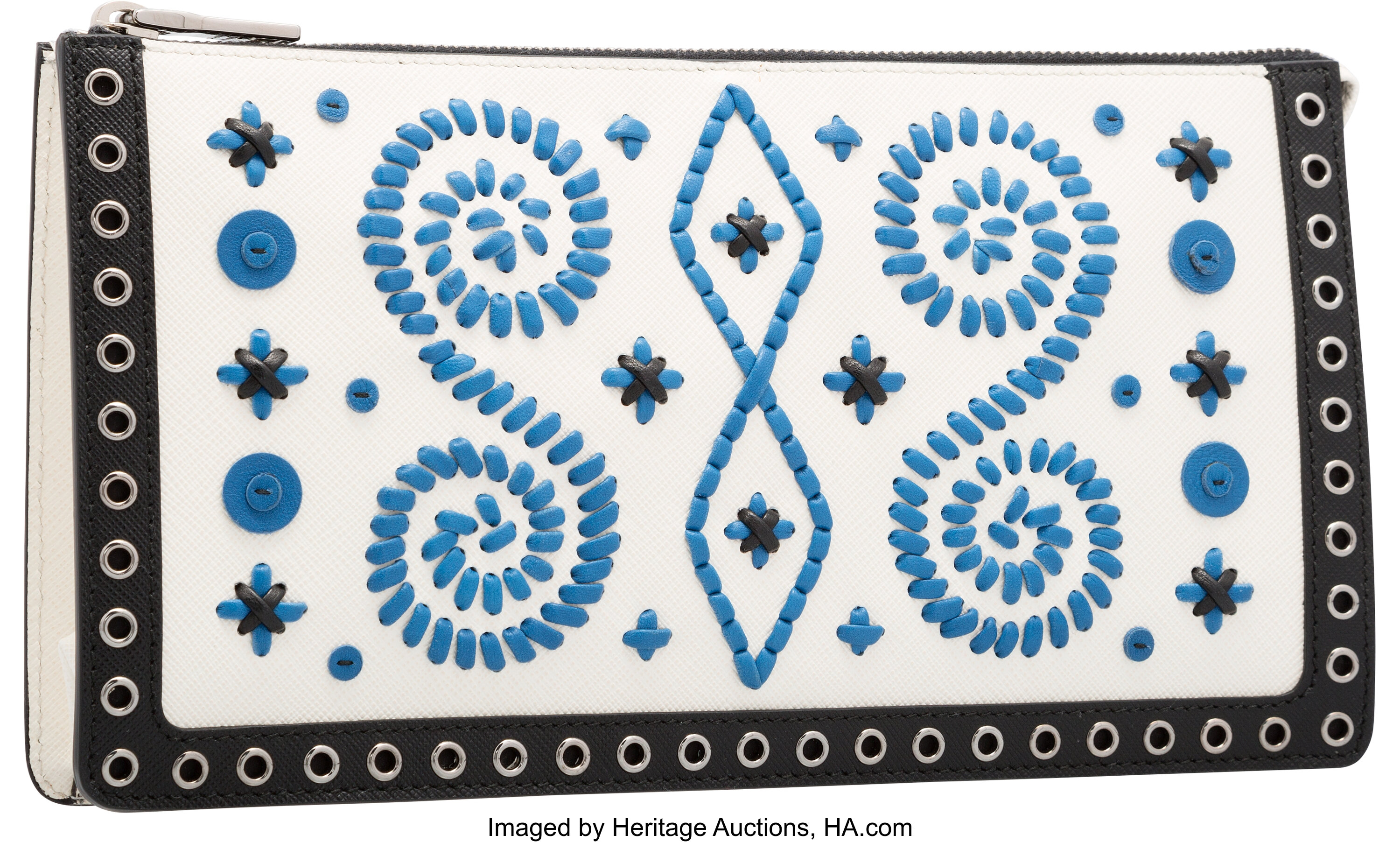 Prada Bianco White, Nero Black & Ocean Blue Embroidered Saffiano | Lot  #58605 | Heritage Auctions