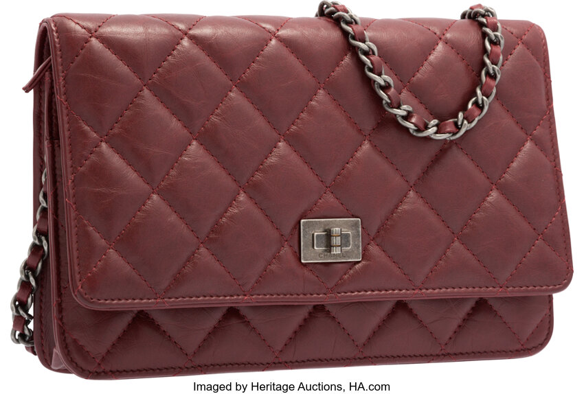 Chanel Burgundy Red Quilted Distressed Lambskin Leather Reissue