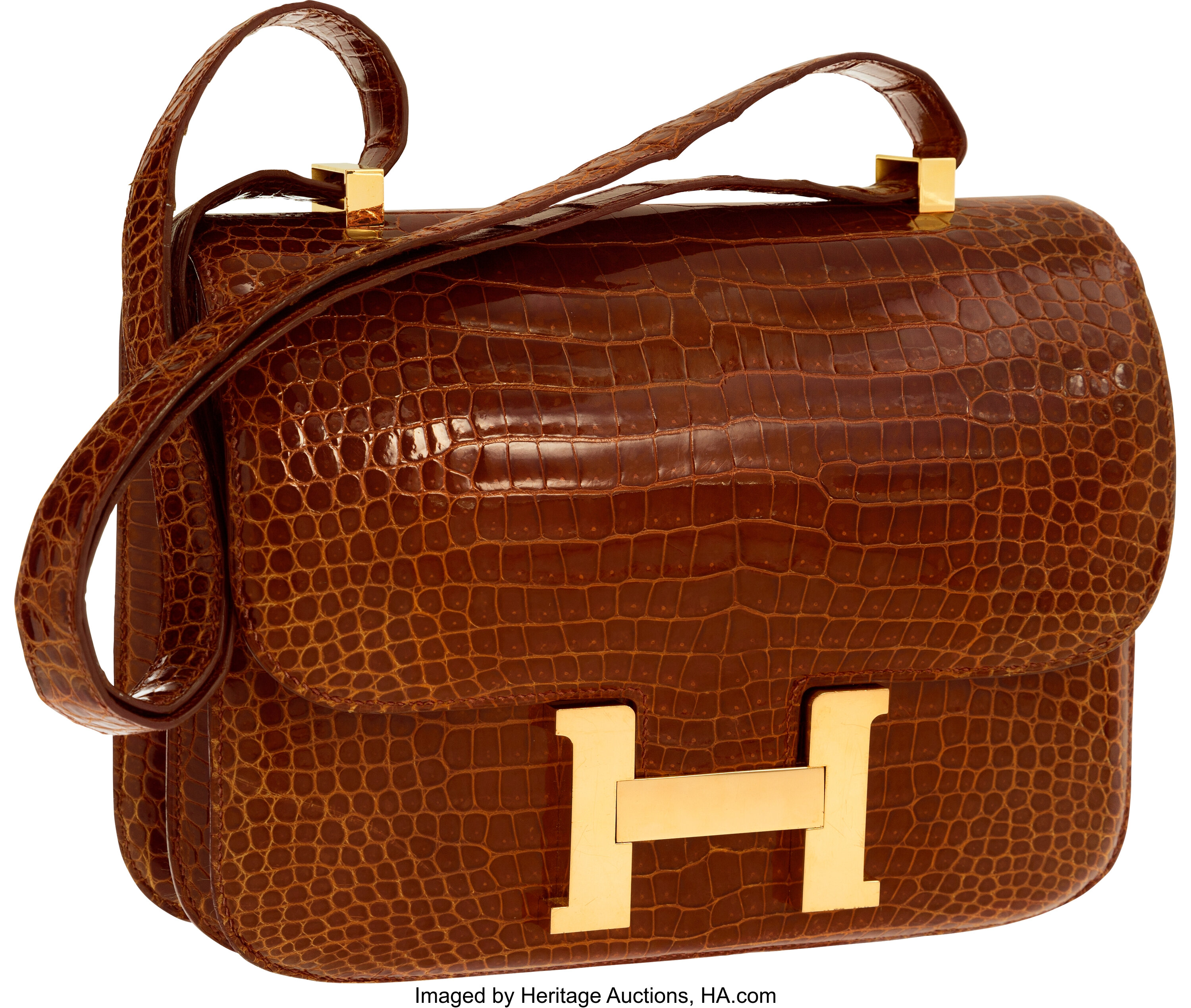 Hermes 23cm Cognac Ostrich Single Gusset Constance Bag with Gold, Lot  #58150