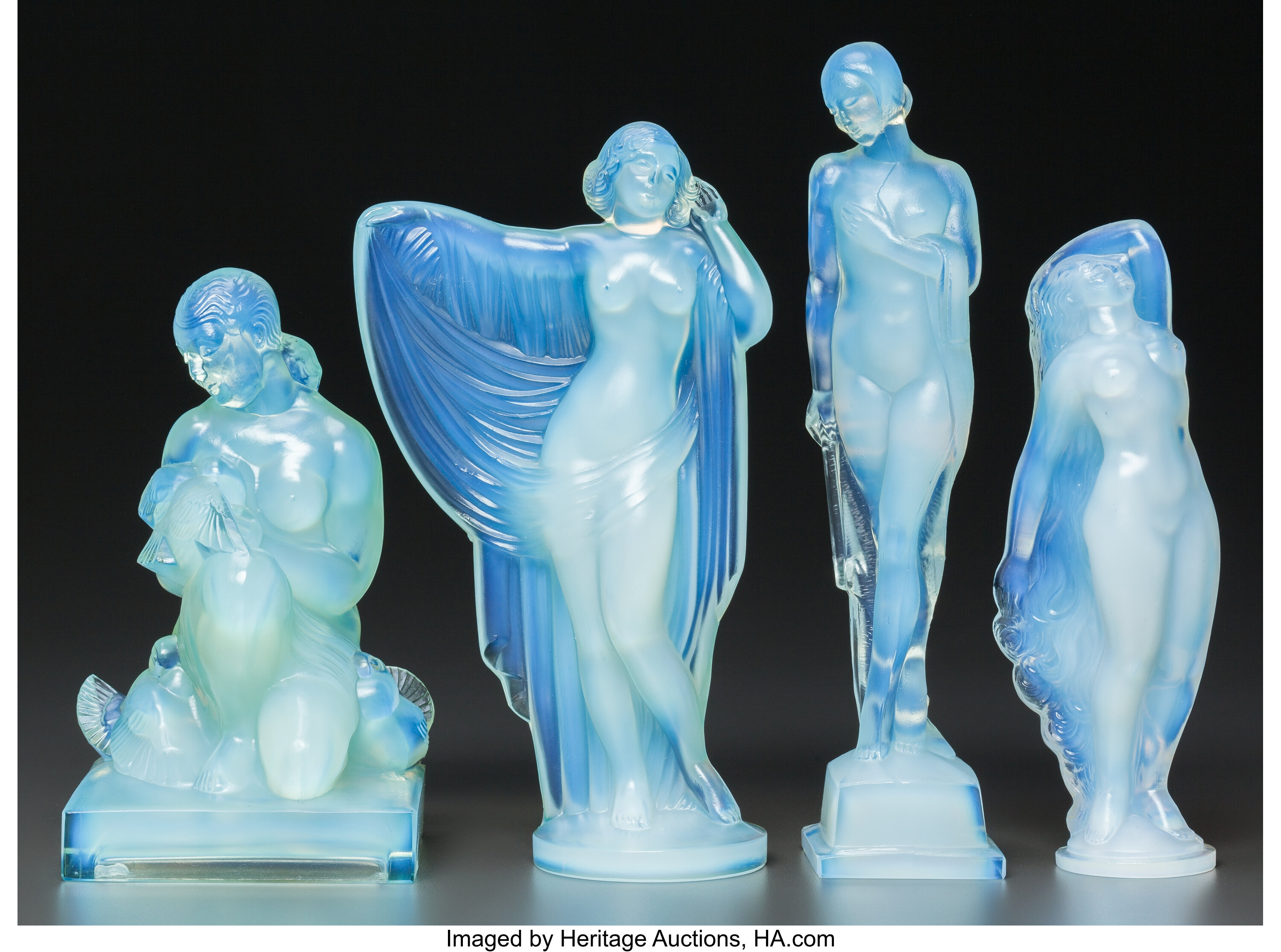 A Group of Four Sabino Opalescent Glass Figures, Paris, France, | Lot  #64244 | Heritage Auctions