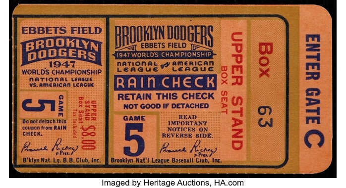 1919 World Series Game One Ticket Stub. Baseball Collectibles