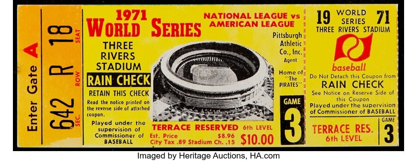 Pittsburgh Pirates 12x16 1971 Game 3 World Series Framed Ticket