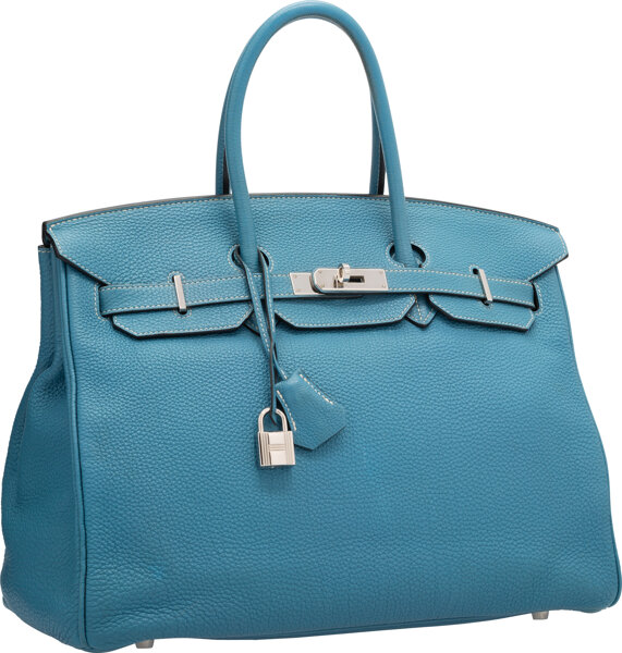 Hermes 35cm Blue Jean Chevre Leather Birkin Bag with Palladium