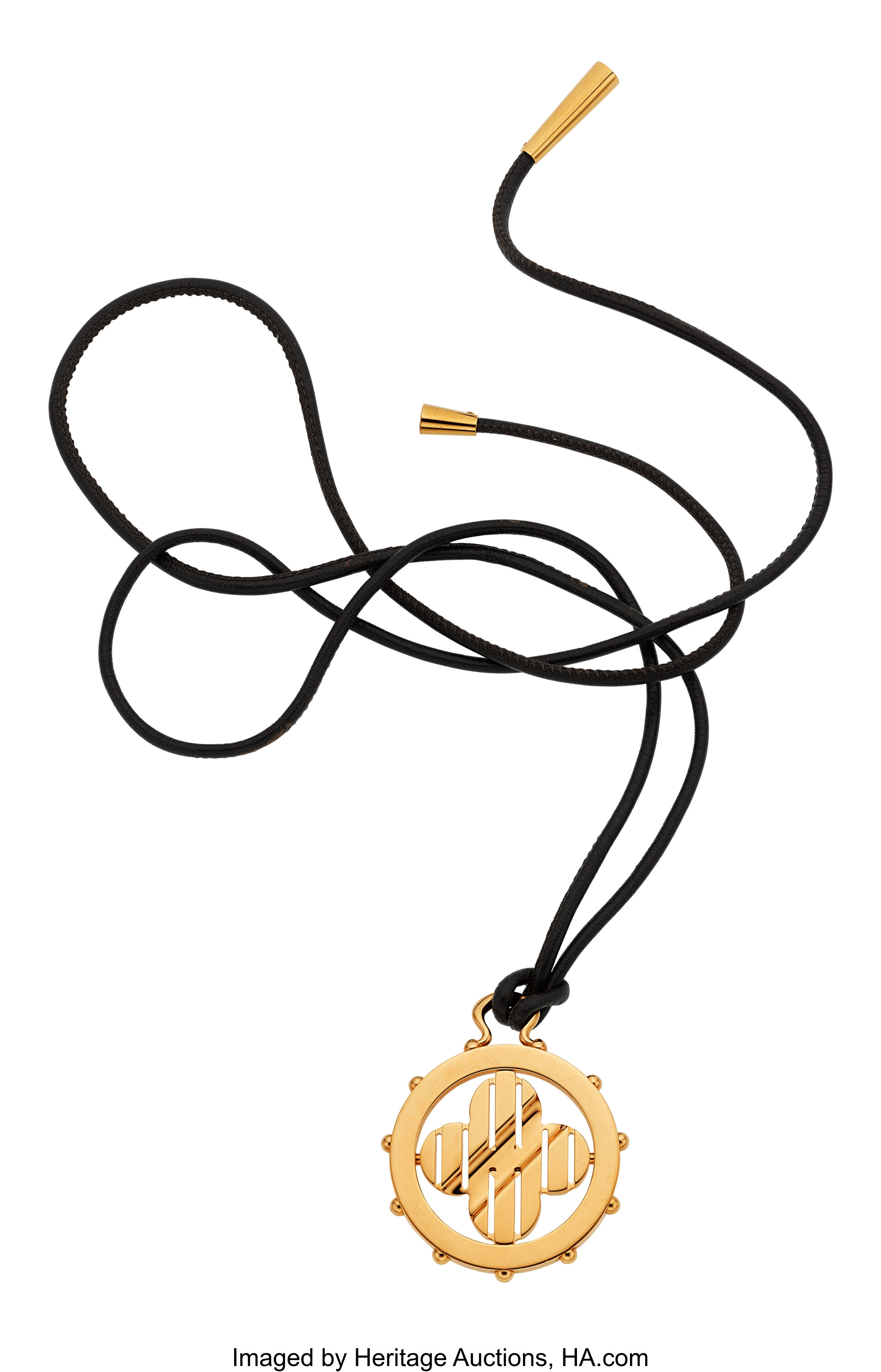 Gold Pendant, Leather Necklace, Louis Vuitton, French.  Estate, Lot  #54046