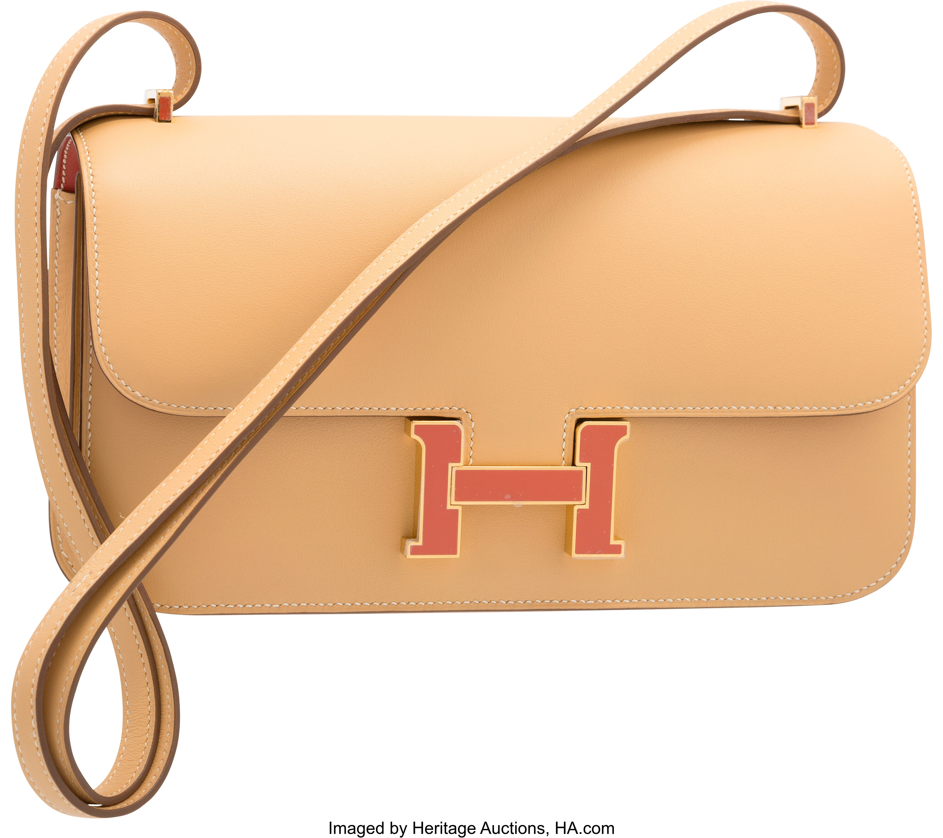 Hermes 23cm Sanguine Clemence Leather Roulis Bag