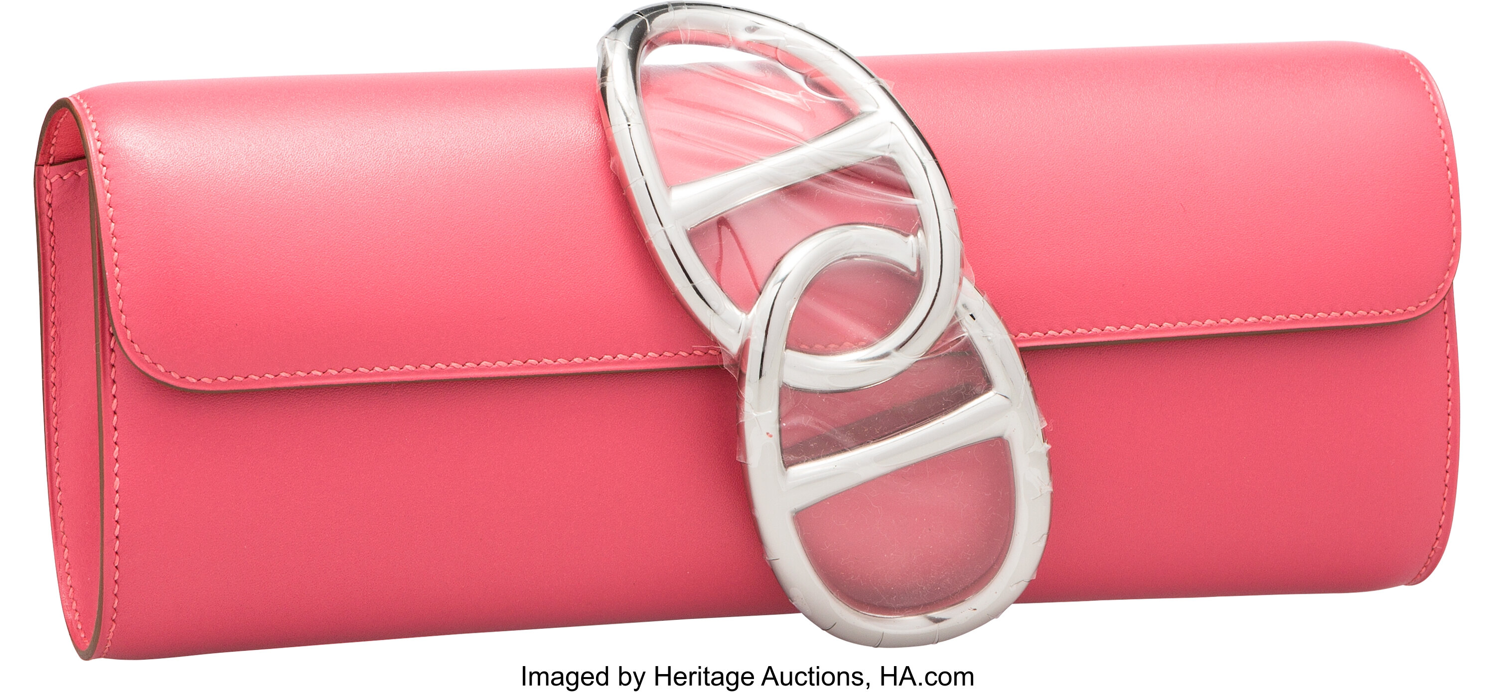 Hermes Rose Tyrien Tadelakt Leather Palladium Plated Egee Clutch Bag