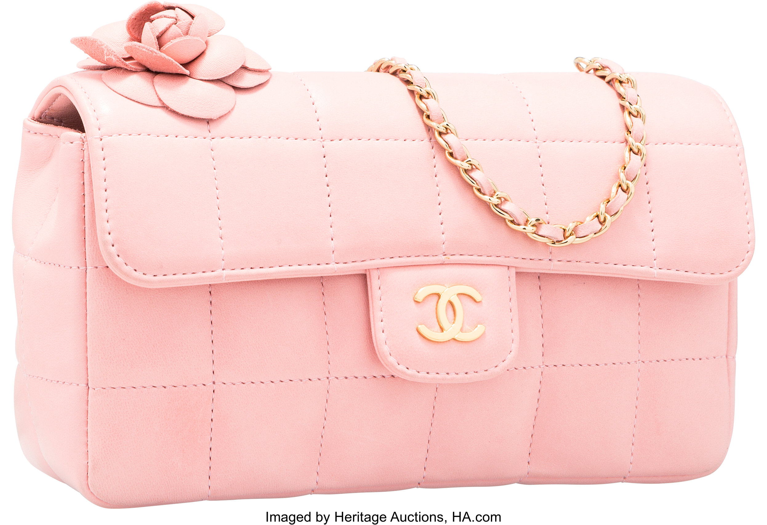 Chanel Pink Square Quilted Lambskin Leather Camellia Single Flap