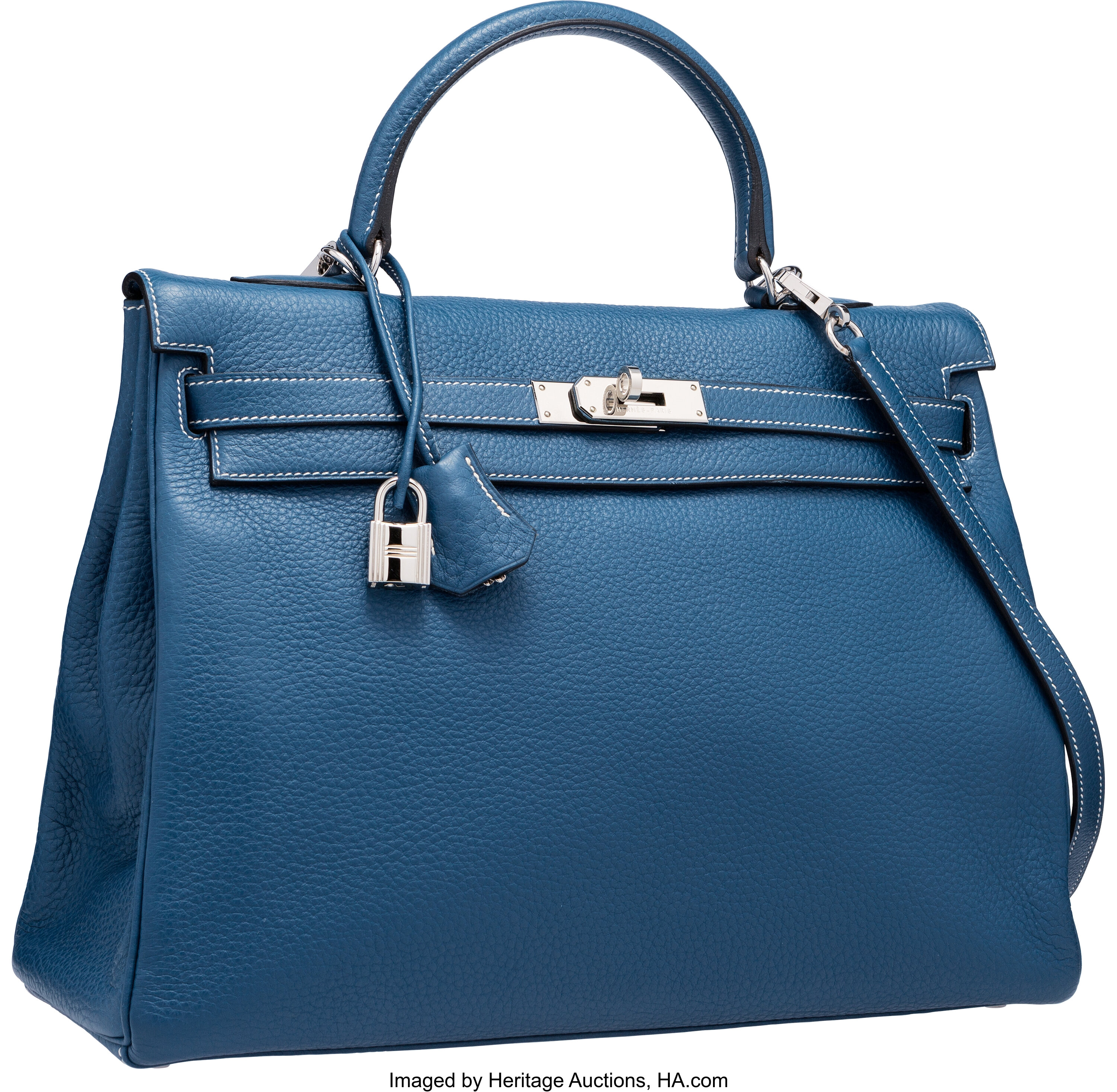 Pre-owned Hermes Blue thalasa 35 togo Leather with GHW