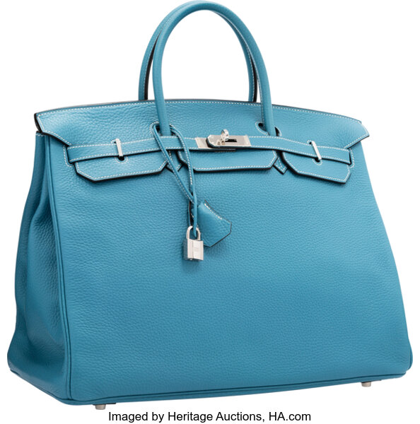 Hermes 40cm Blue Jean Clemence Leather Birkin Bag with Palladium, Lot  #58166