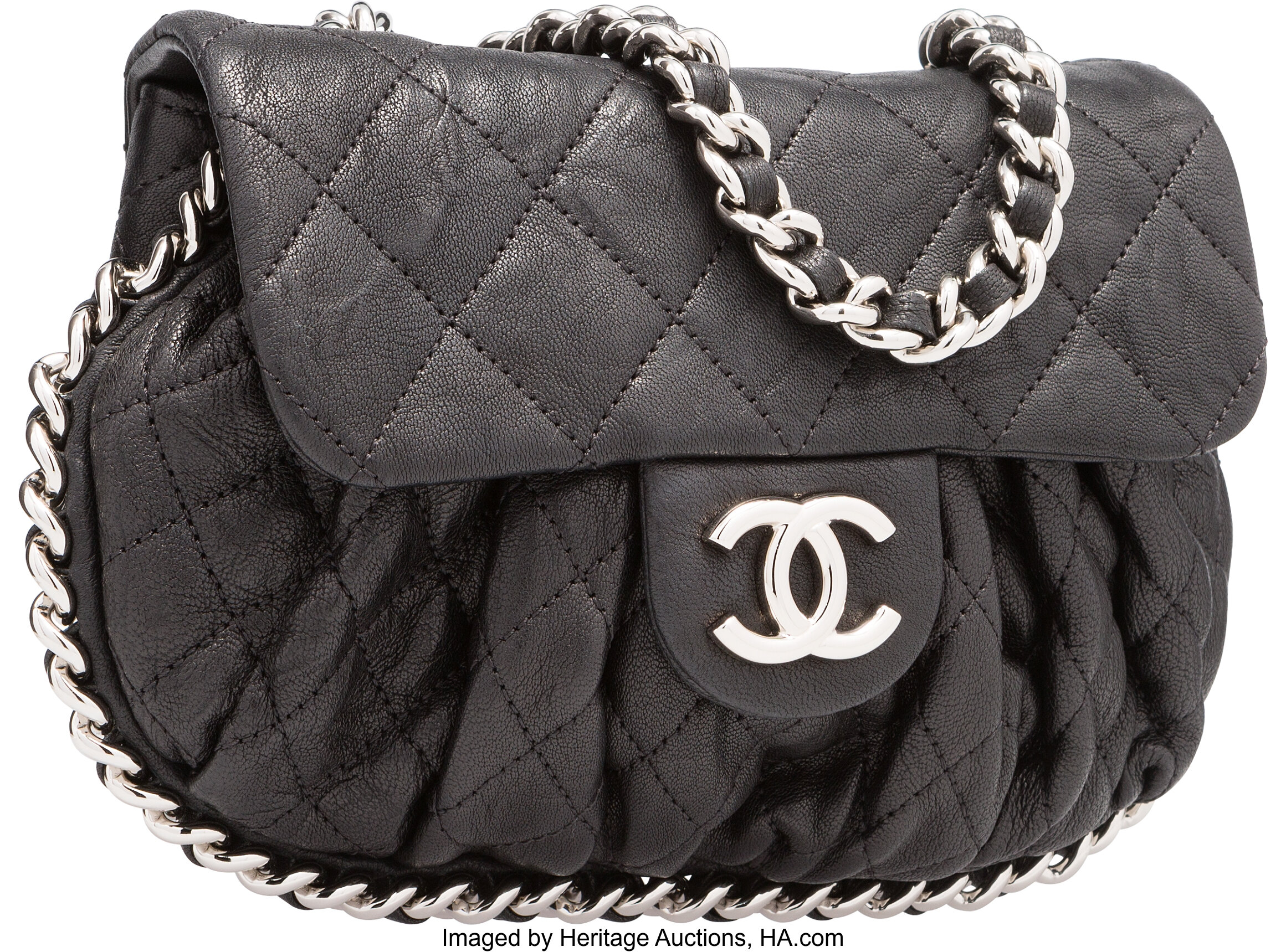 Chanel Black Shearling & Houndstooth Boucle Shopper Tote