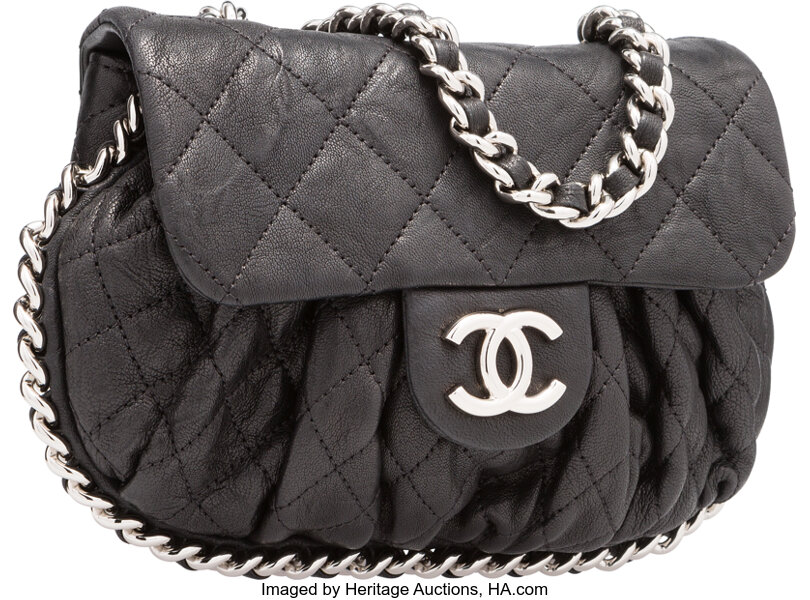 CHANEL Round Zip Small Chain Shoulder Bag Black Quilted Lambskin