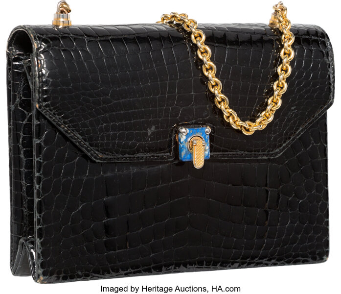 Gucci Vintage Black Crocodile Skin Shoulder Bag - Gucci