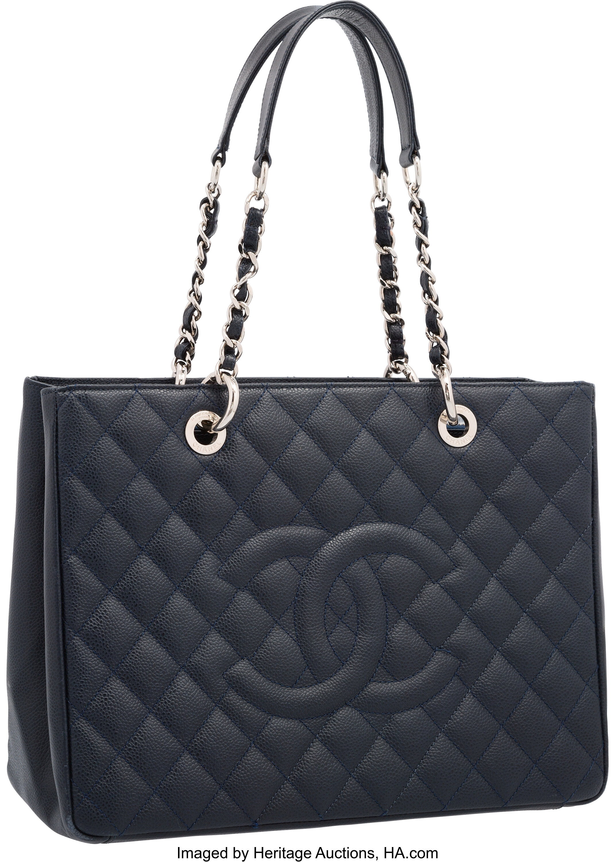 Sold at Auction: CHANEL - GST LARGE CAVIAR LEATHER TOTE BAG - EMBROIDERED  CC LOGO