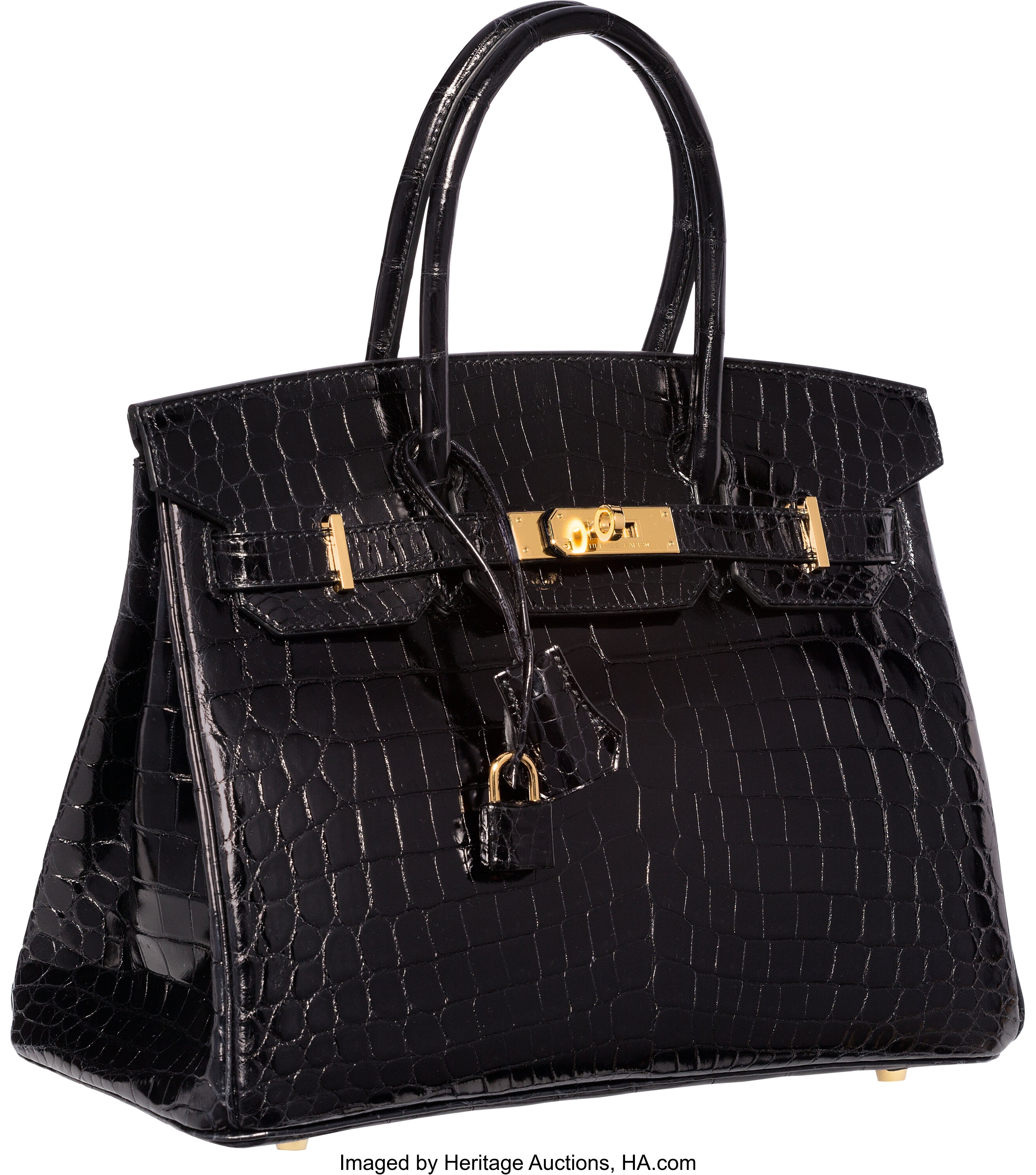  Hermes  30cm Shiny Black Nilo Crocodile Birkin  Bag  with 