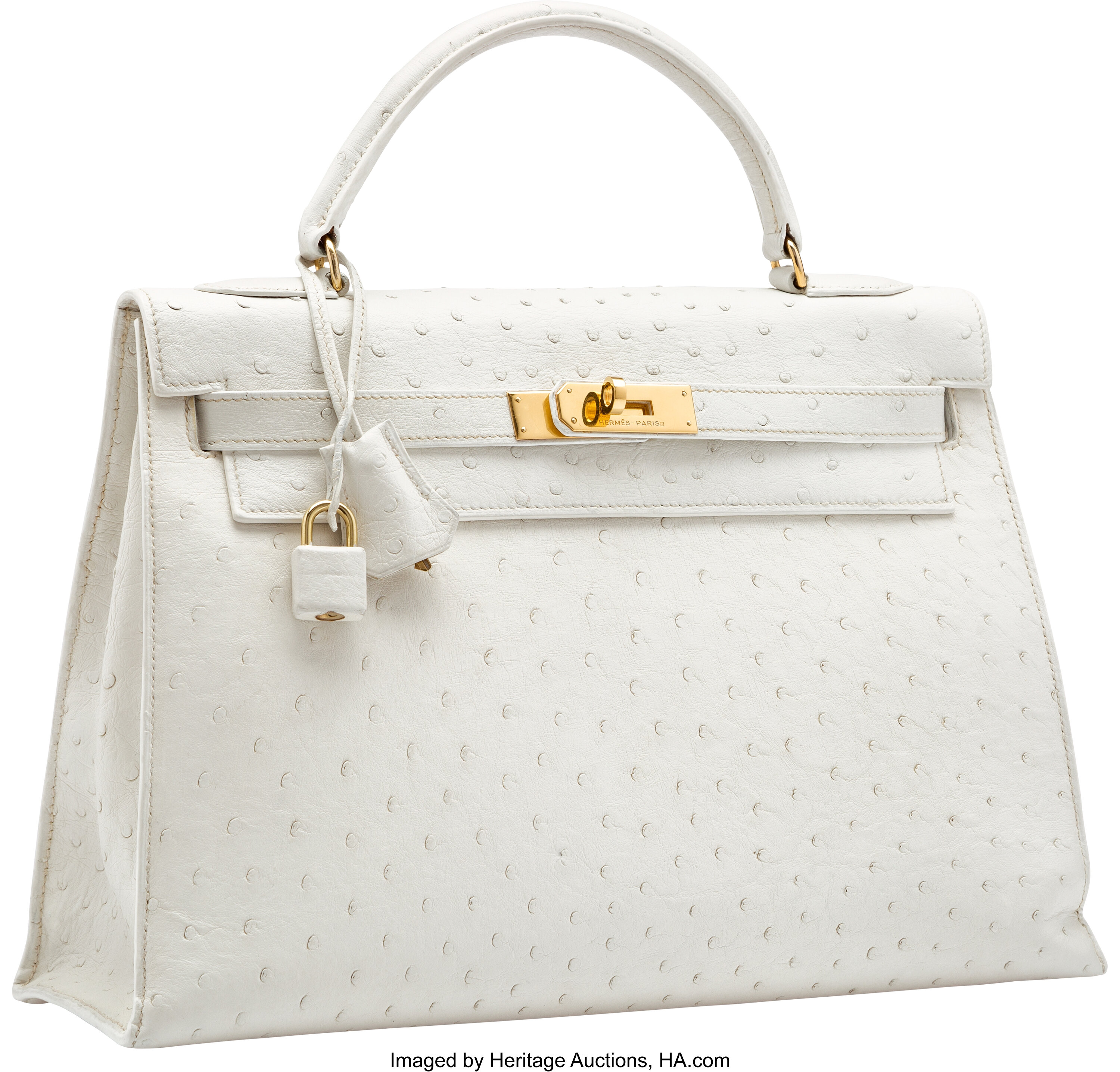 HERMES Kelly 35 Sellier White Ostrich Exotic Hardware Top Handle Tote Bag  at 1stDibs