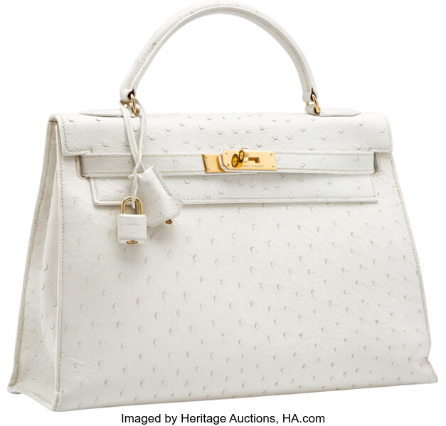 Hermes 32cm White Ostrich Sellier Kelly Bag with Gold Hardware. S, Lot  #58209