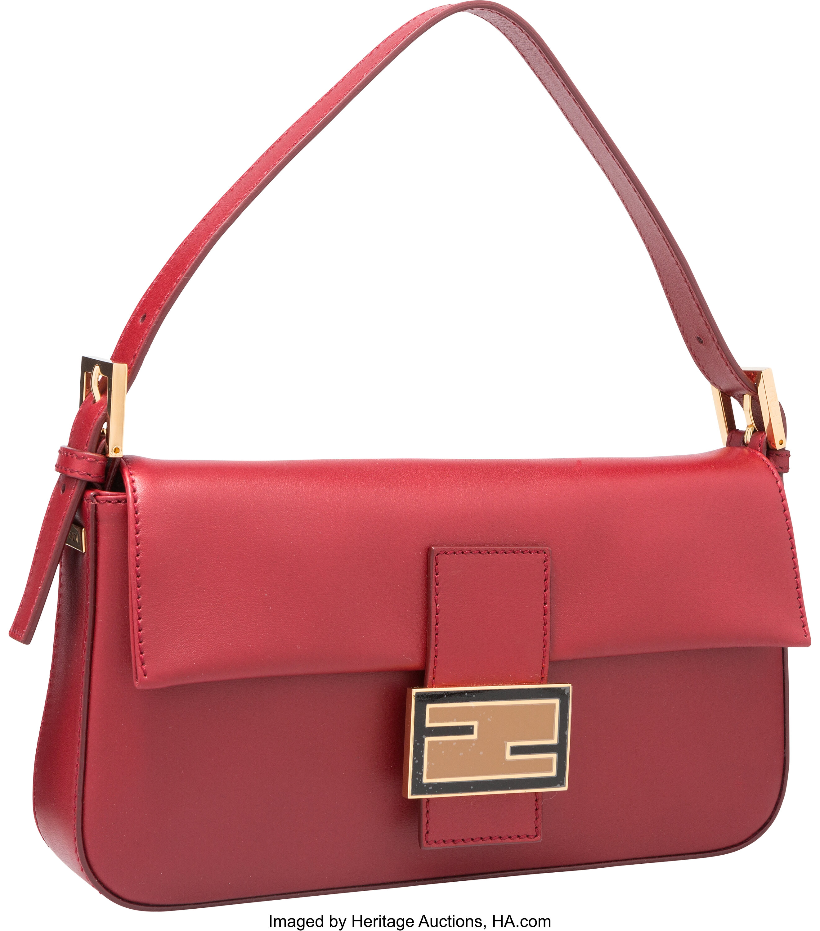 Fendi Sequin and Leather Baguette Mini Red in Polyester with Gold