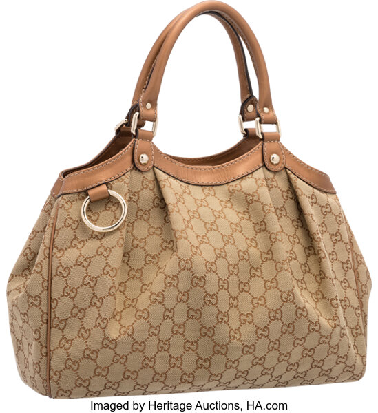 Gucci Bronze Metallic Coated Monogram Canvas Tote Bag. The