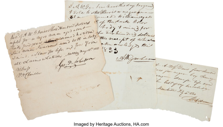 Jefferson Davis Sale Receipts For Public Purchase Of Slaves By