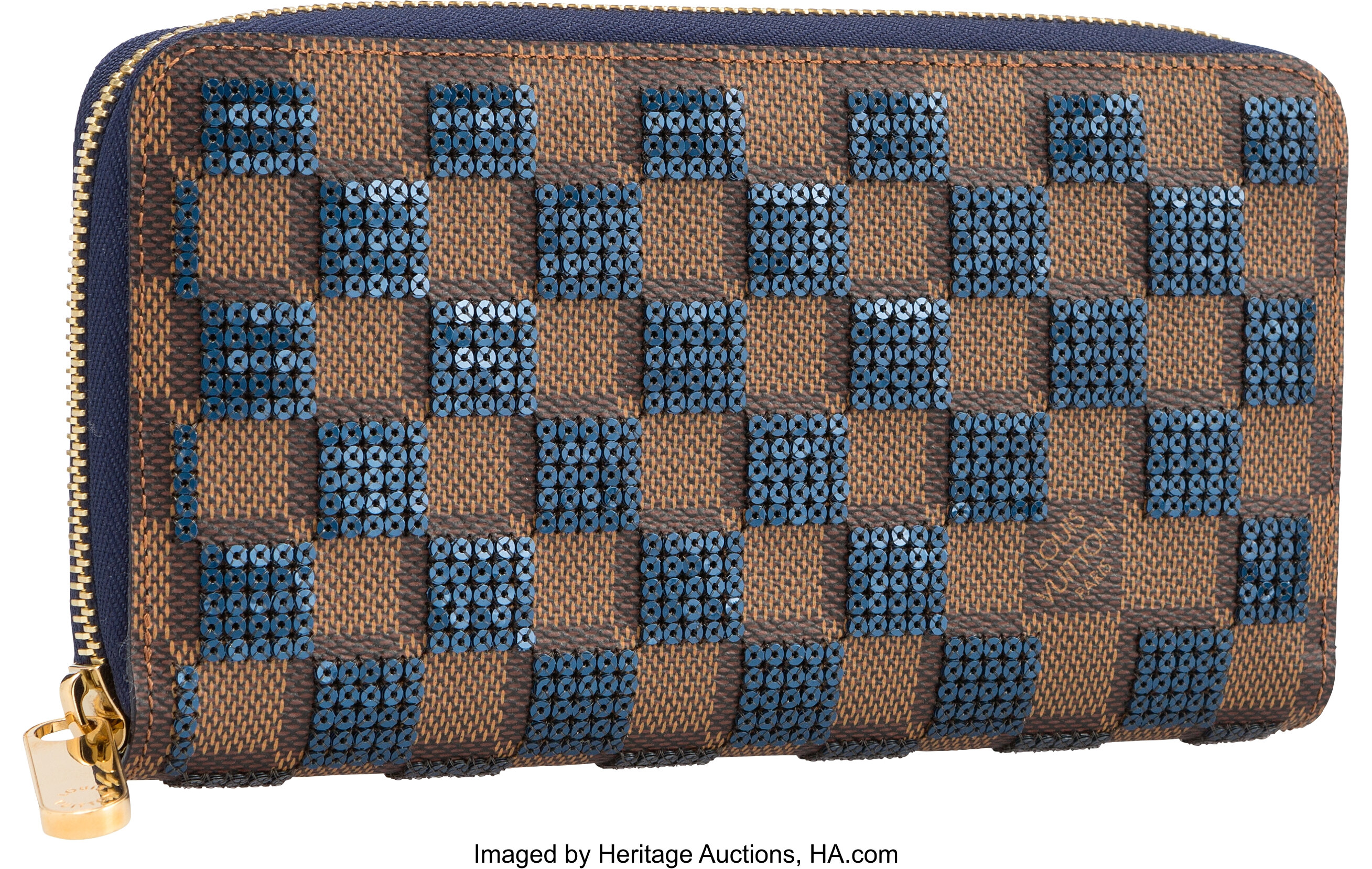 Louis Vuitton Blue Damier Pailletes Zippy Wallet. Pristine, Lot #58369