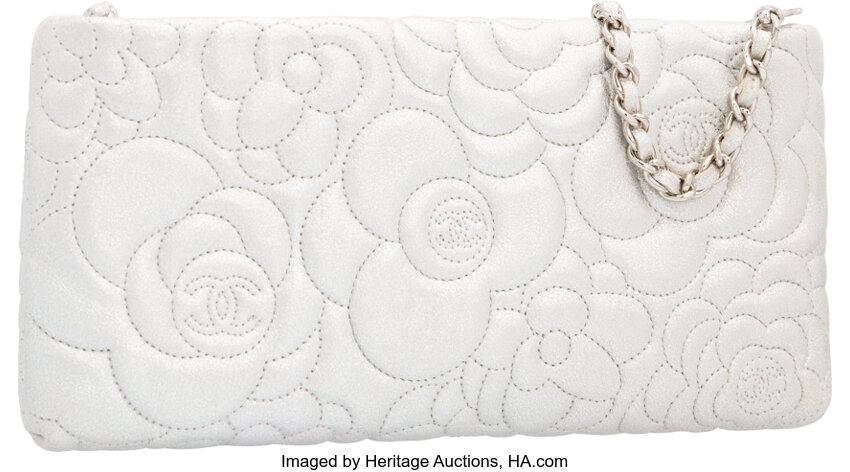 Chanel Metallic Silver Lambskin Leather Camellia Evening Bag., Lot #58339