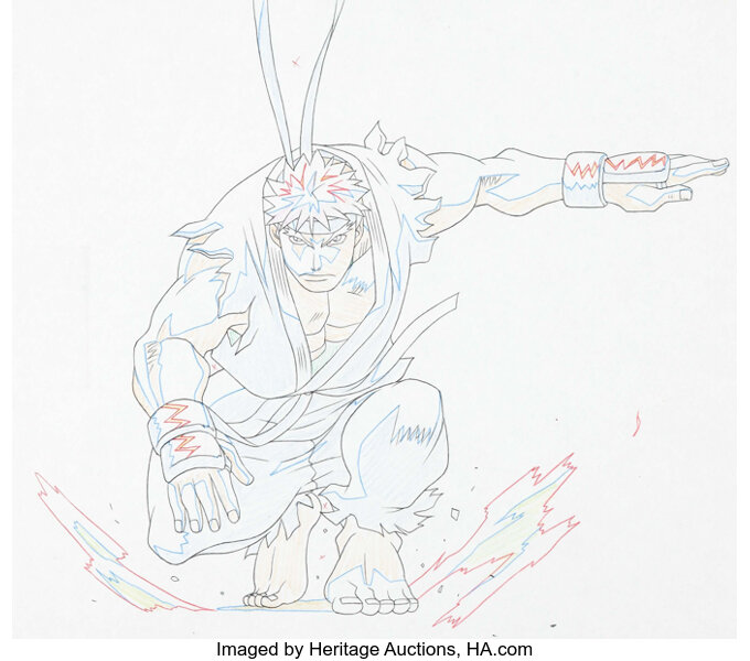 Street Fighter Zero Ryu Anime Production Cel and Animation Drawing