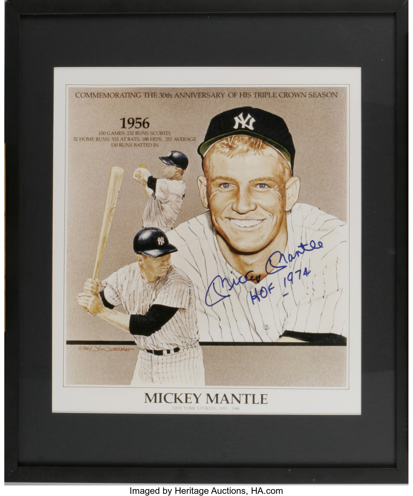 Mickey Mantle Triple Crown 1956 Signed Inscribed NY Yankees