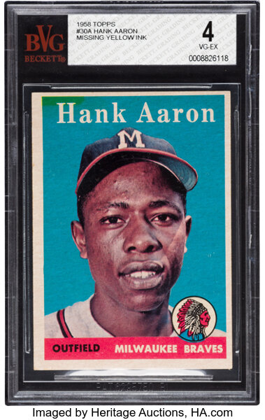 HGA 4 1958 Topps Hank Aaron Baseball Card White Letters #30