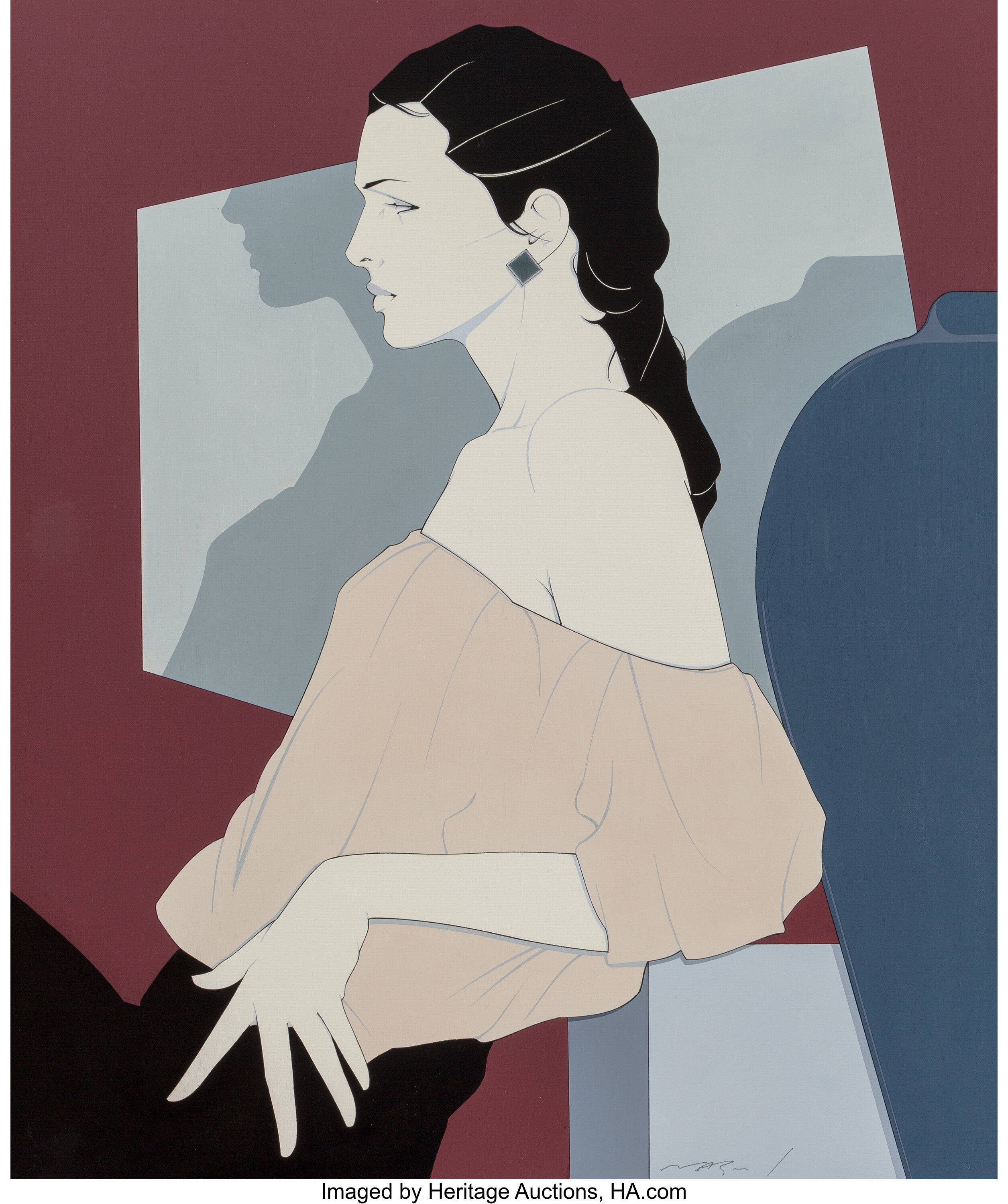 Patrick Nagel (American, 1945-1984). Female in Profile. Acrylic on ...