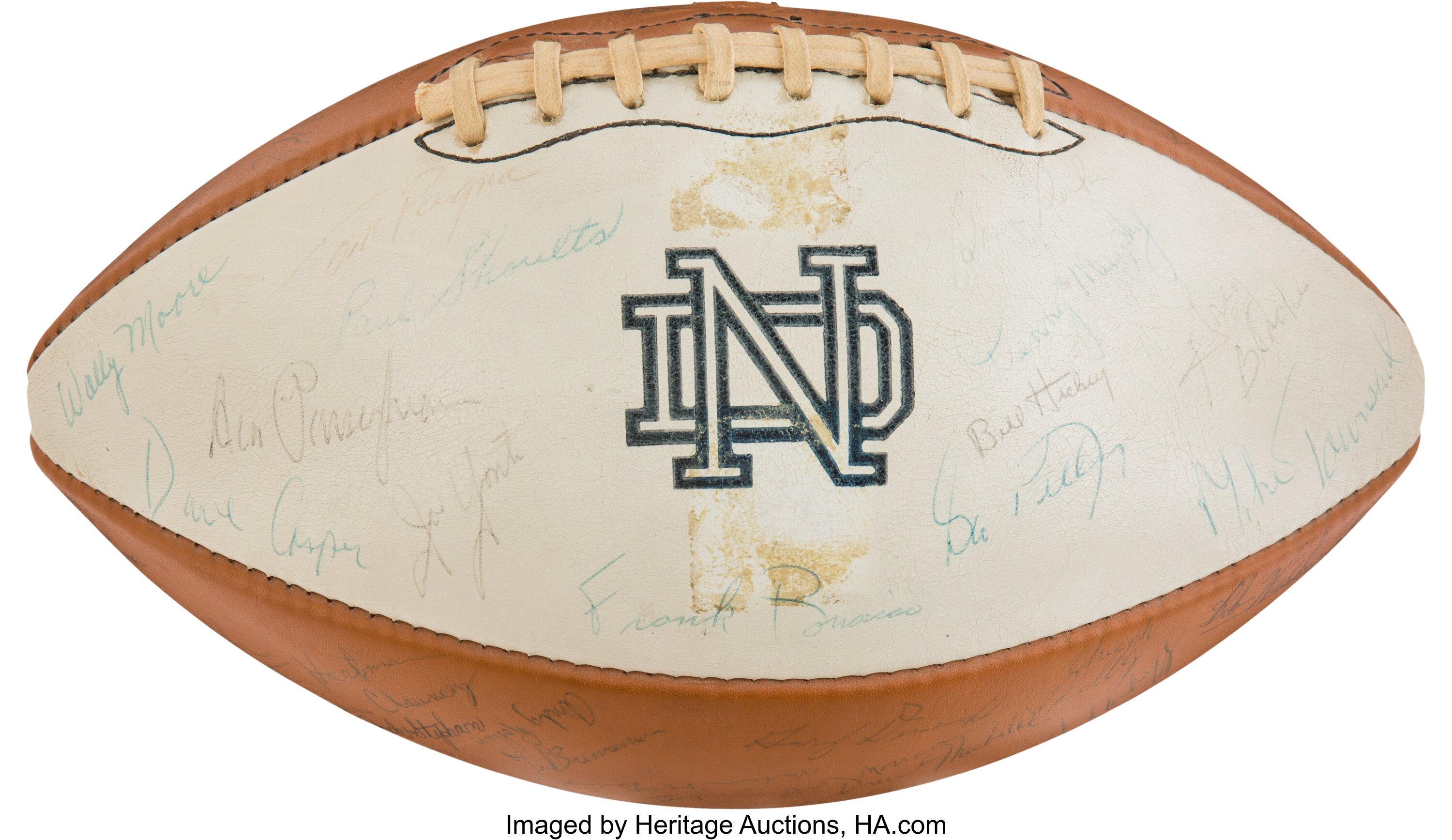 1973-university-of-notre-dame-team-signed-football-football-lot