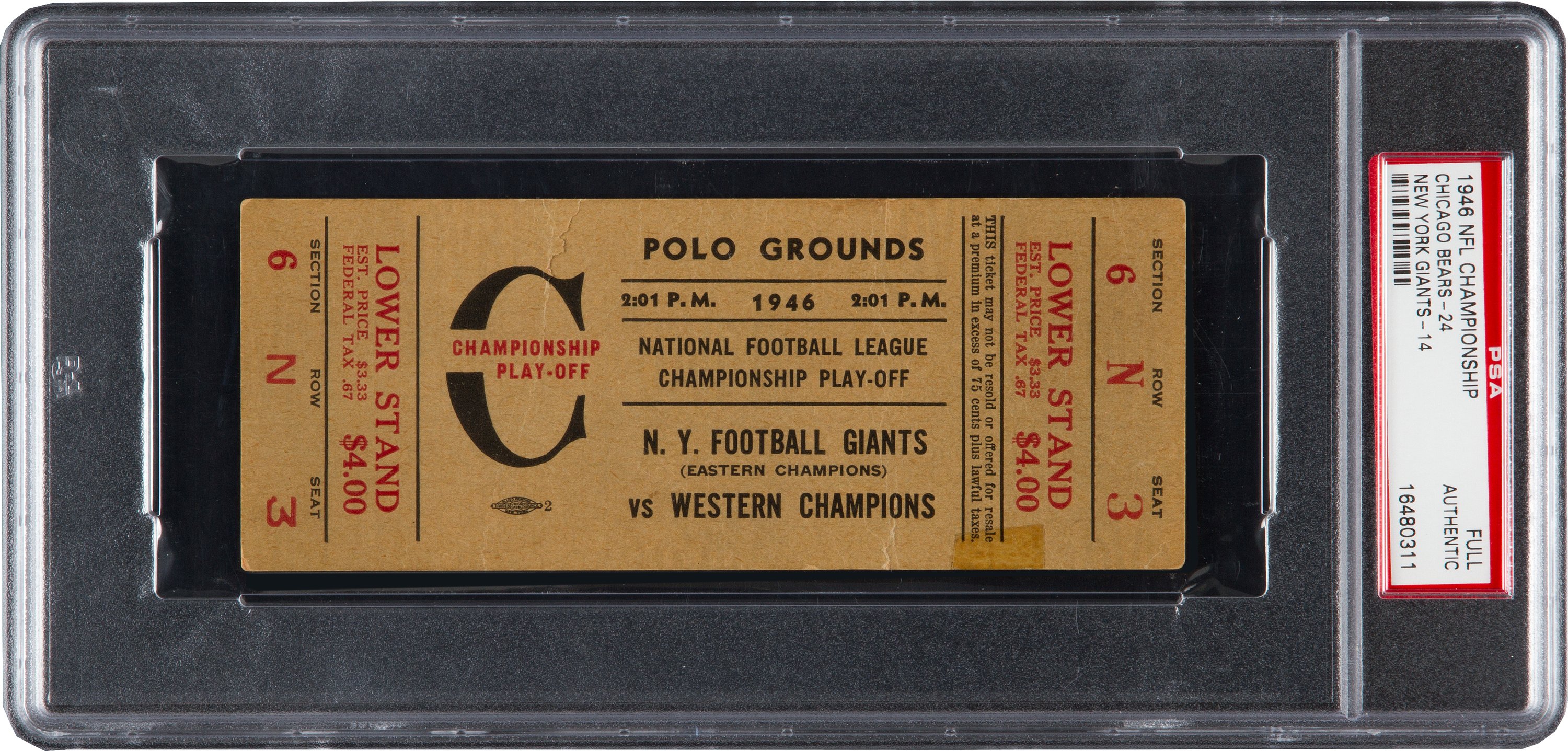 1959 NFL Championship Game Colts Vs. Giants Full Ticket PSA PR-FR