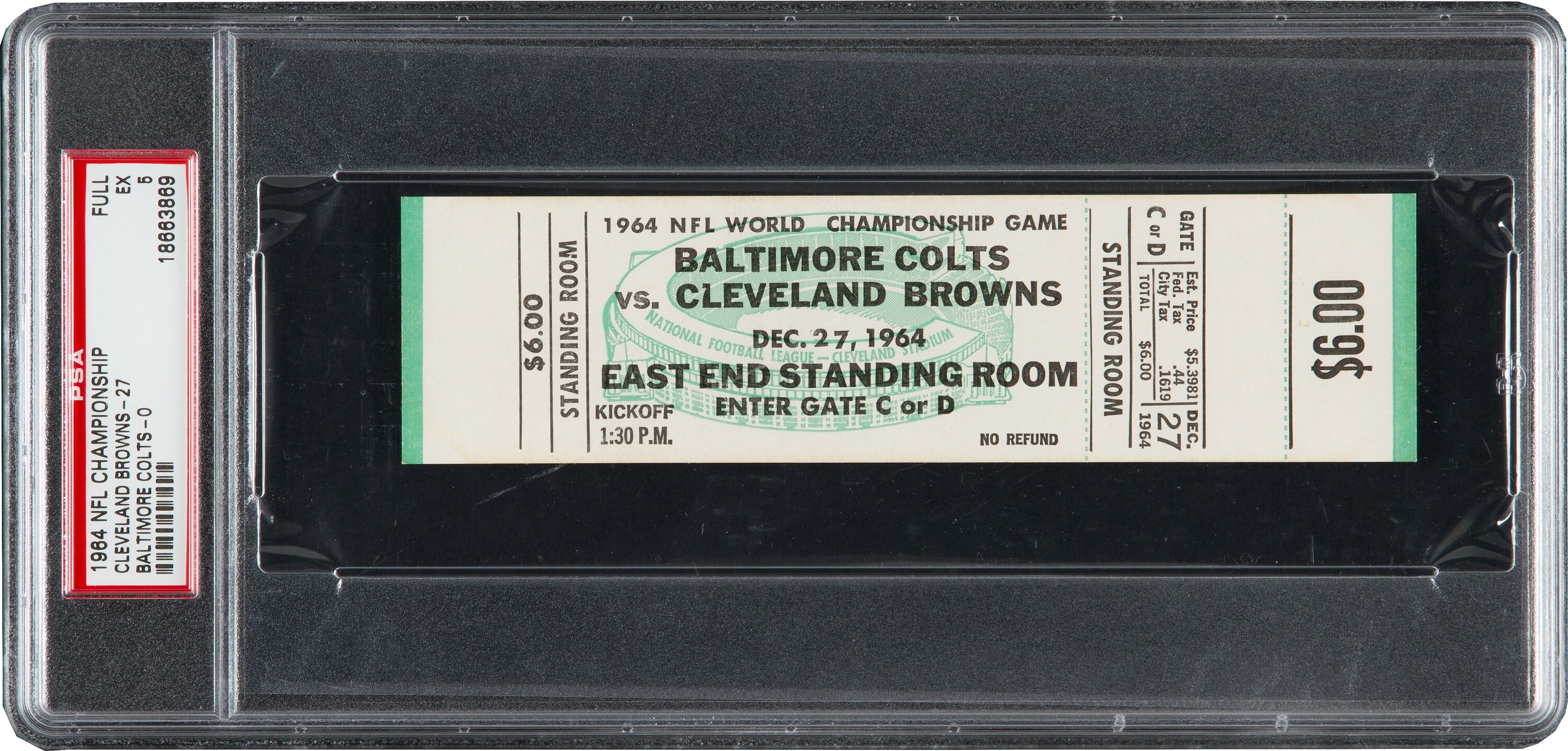 1964 NFL Championship Game Browns vs. Colts Full Ticket PSA EX, Lot #82130