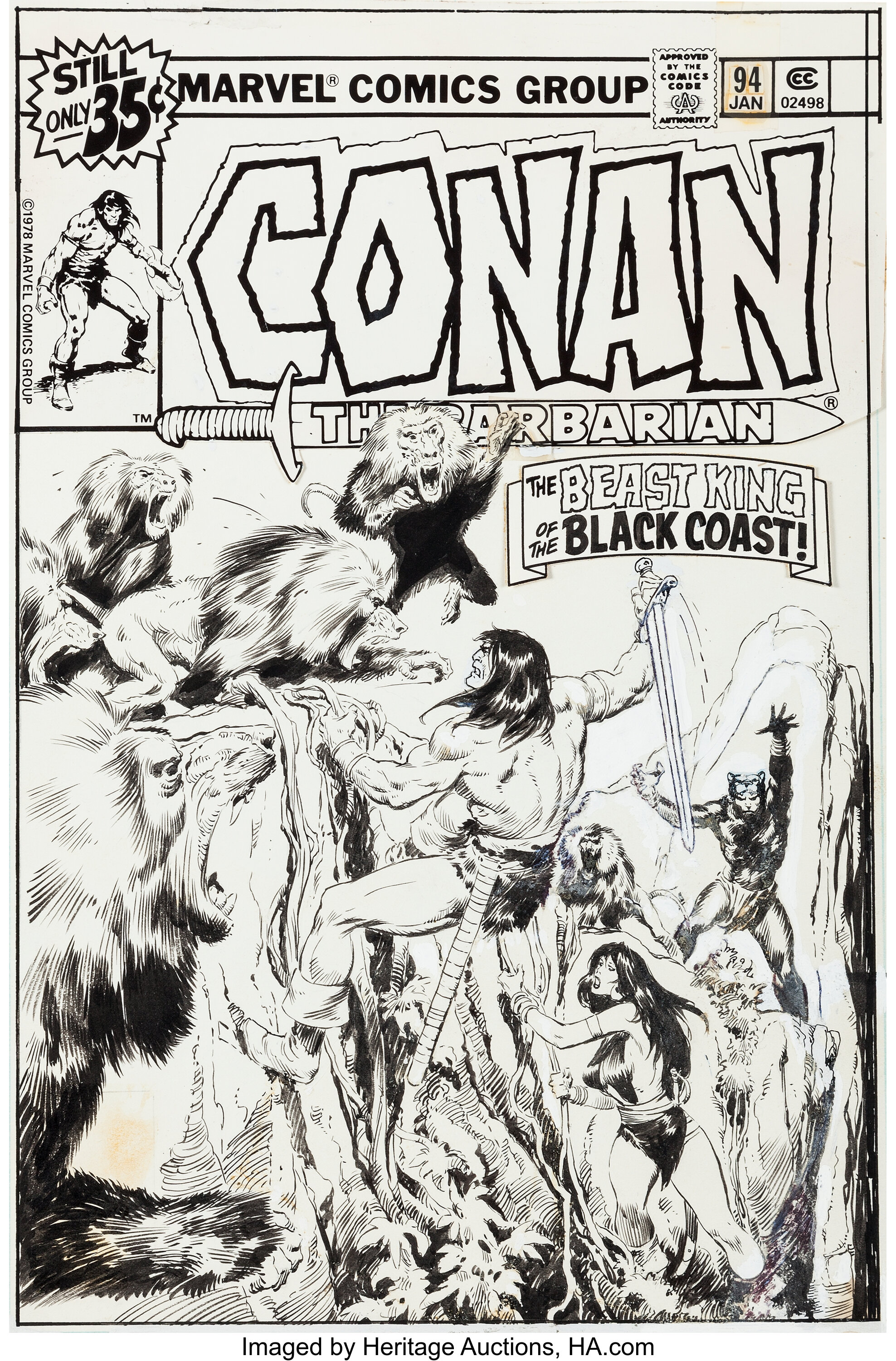 John Buscema Conan The Barbarian 94 Cover Original Art Marvel Lot