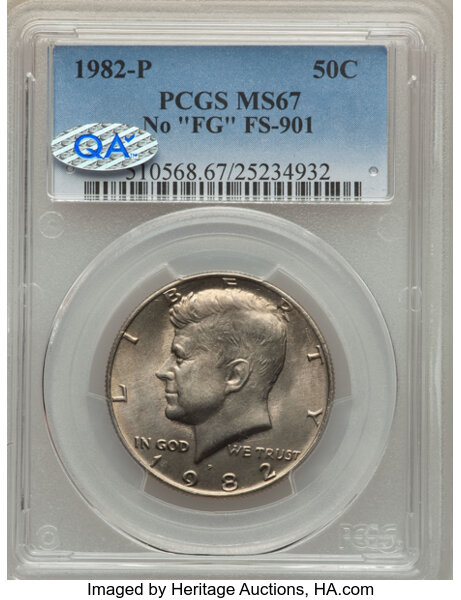 1982 P 50c No Fg Fs 901 Ms67 Pcgs Kennedy Half Dollars Lot