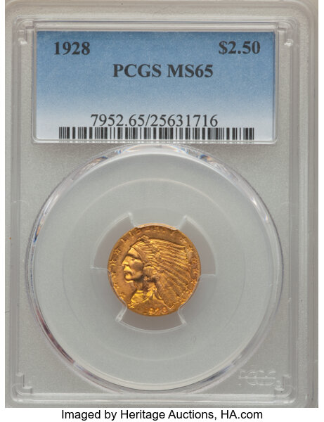 1928 $2 1/2 MS65 PCGS. PCGS Population: (369/12). NGC Census