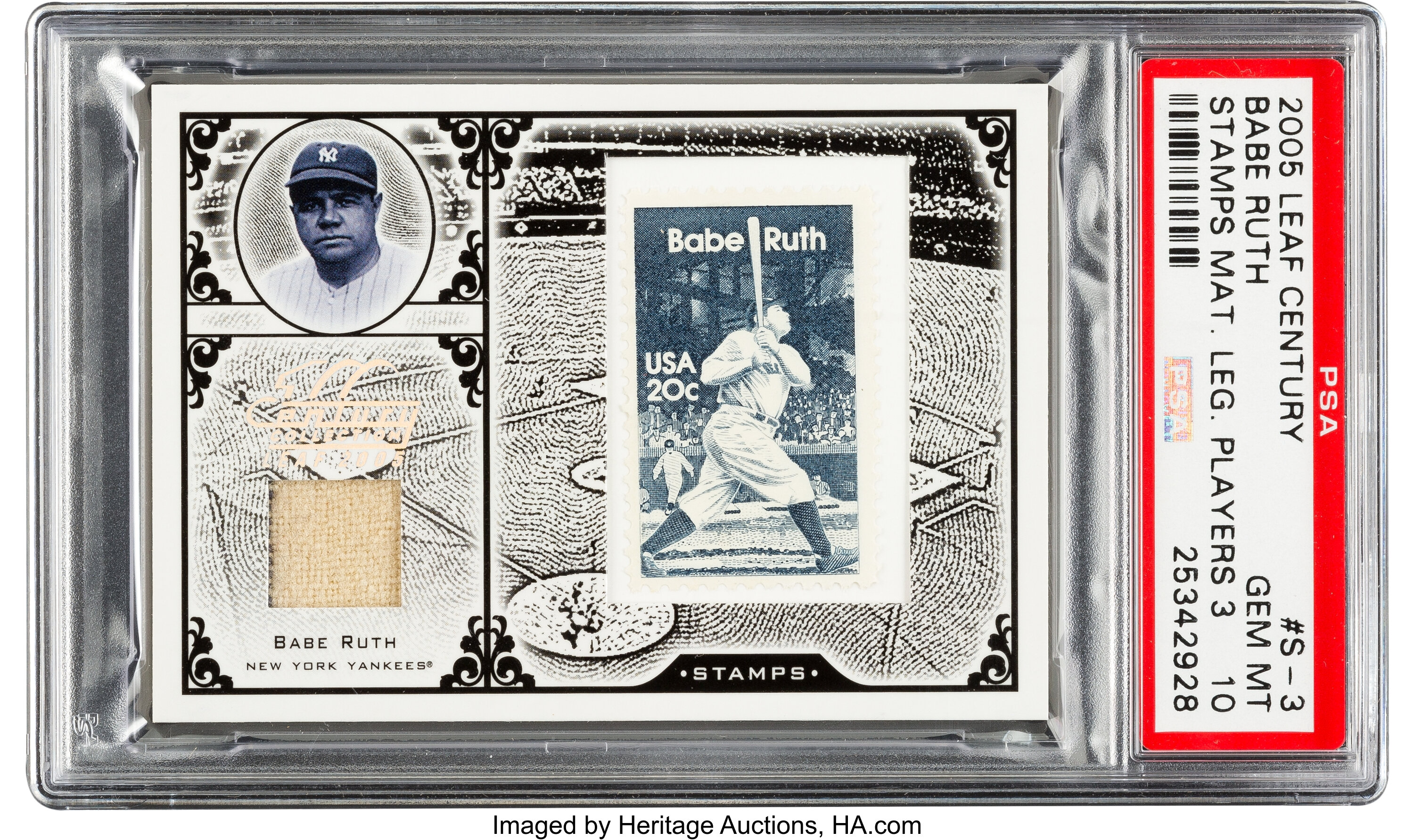 2005 LEAF CENTURY STAMP 3 Cents BABE RUTH /39 PinStripe Jersey Mint Yankees  1/1 - Cardboard Memories